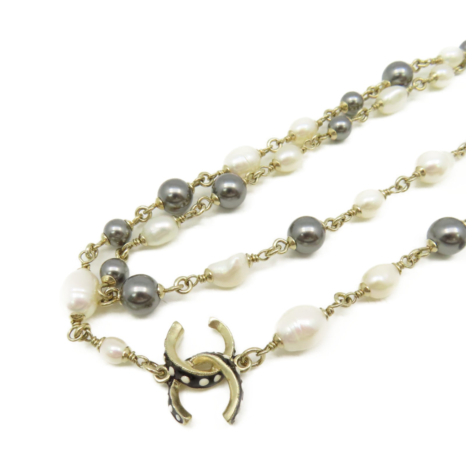 CHANEL 金屬/仿珍珠CC Necklace項鏈金色/珍珠色