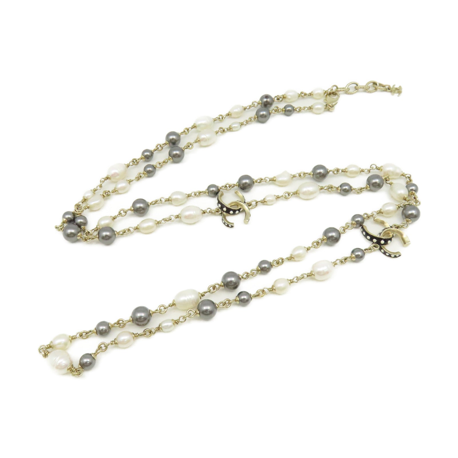 CHANEL 金屬/仿珍珠CC Necklace項鏈金色/珍珠色