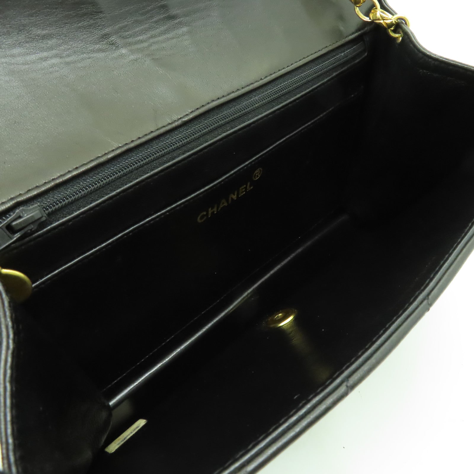 CHANEL 羊皮皮革Chain Shoulder Bag金扣鏈帶肩背袋啡色