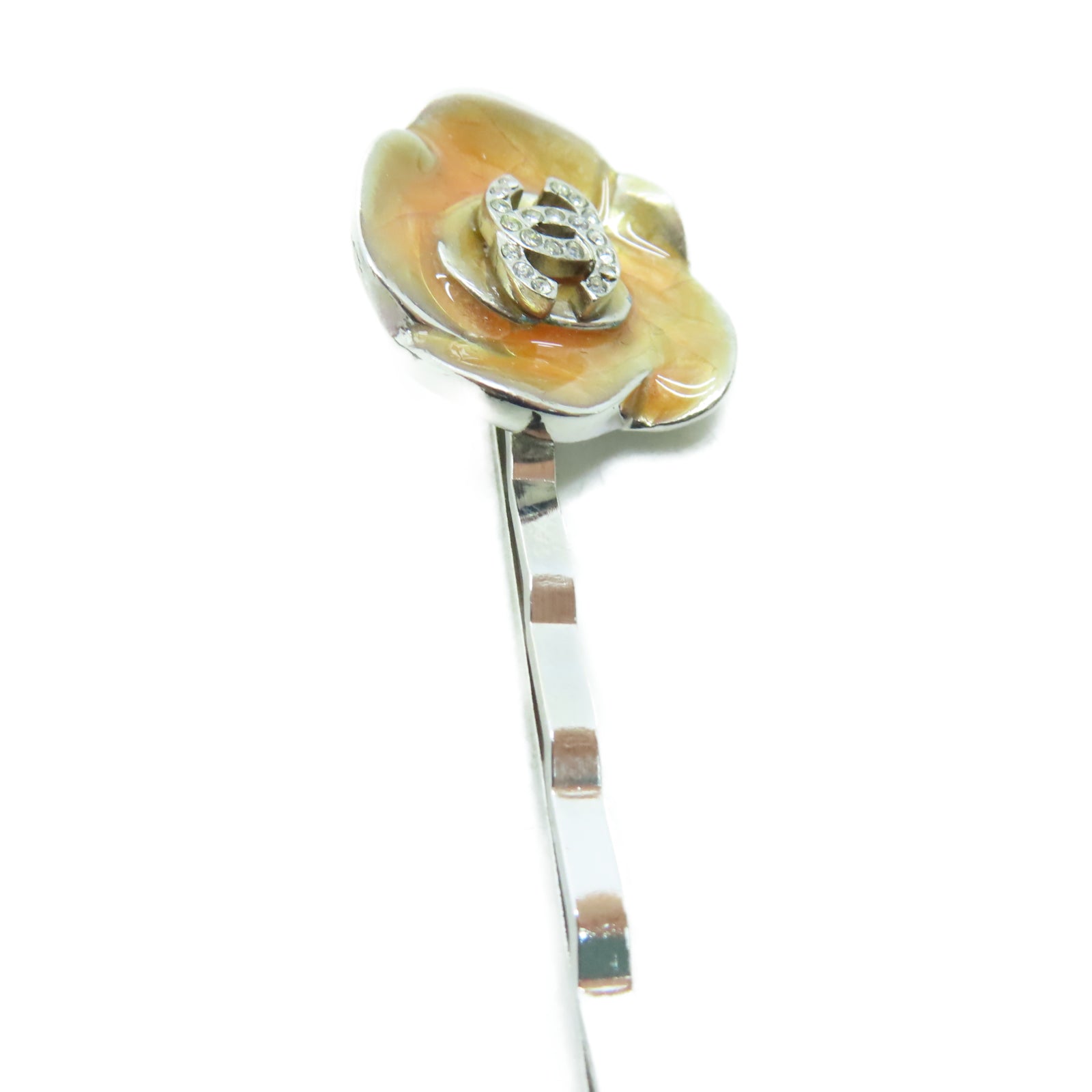 CHANEL 金属Hair Clip银扣发夹橙色