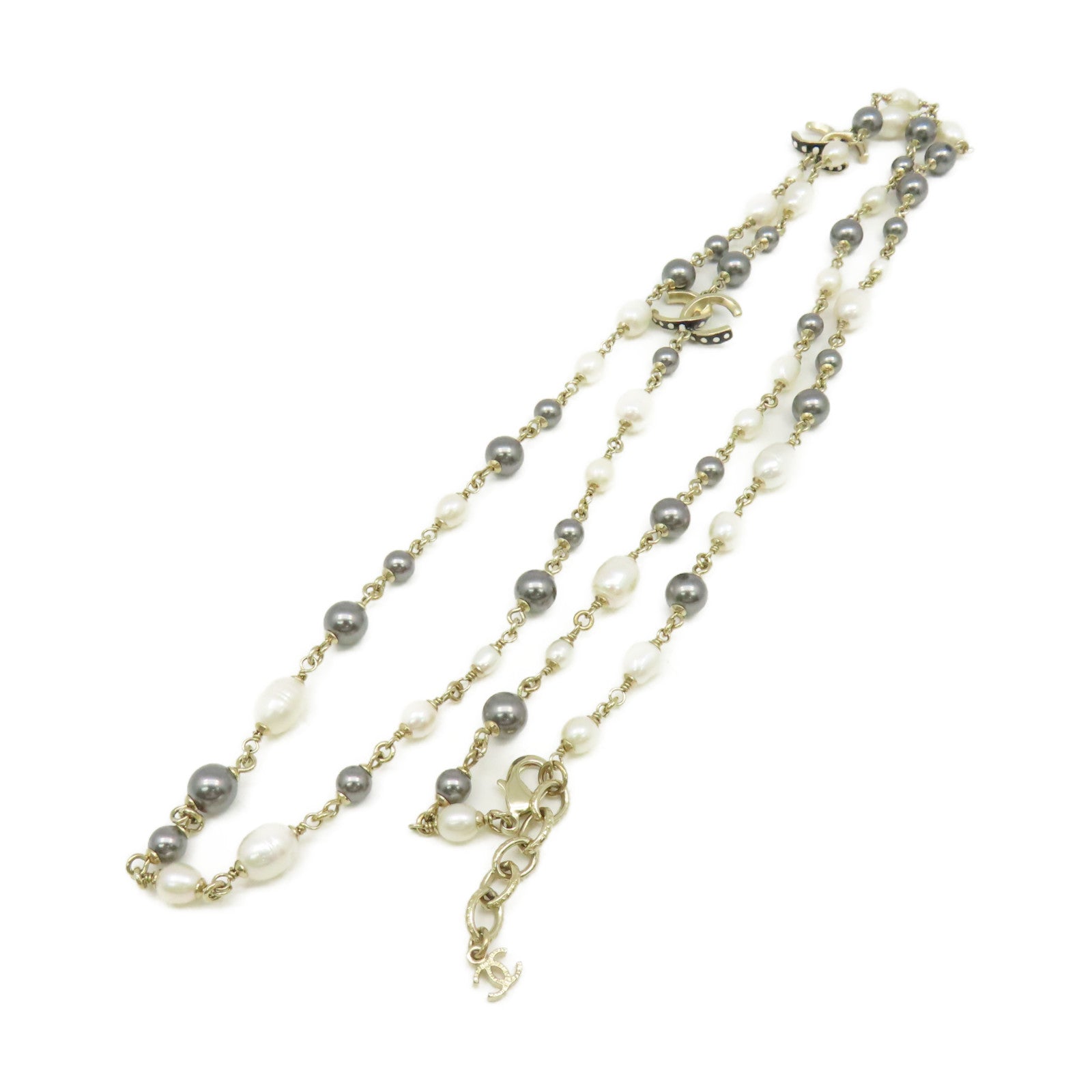 CHANEL 金屬/仿珍珠CC Necklace項鏈金色/珍珠色