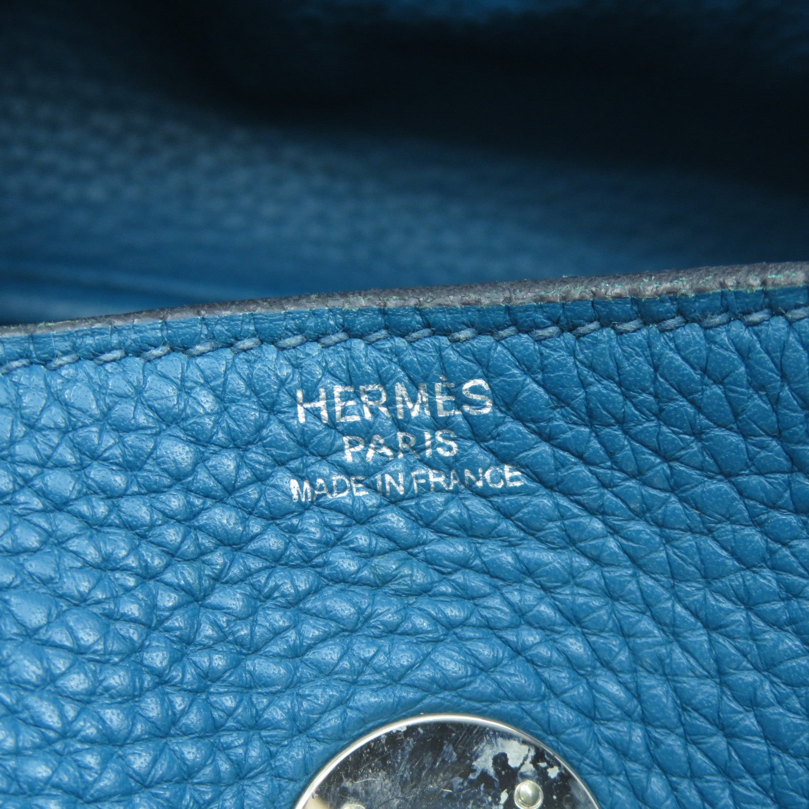 HERMES Clemence皮革Lindy 30銀扣手挽肩背兩用袋Blue Izmir意茲密藍色