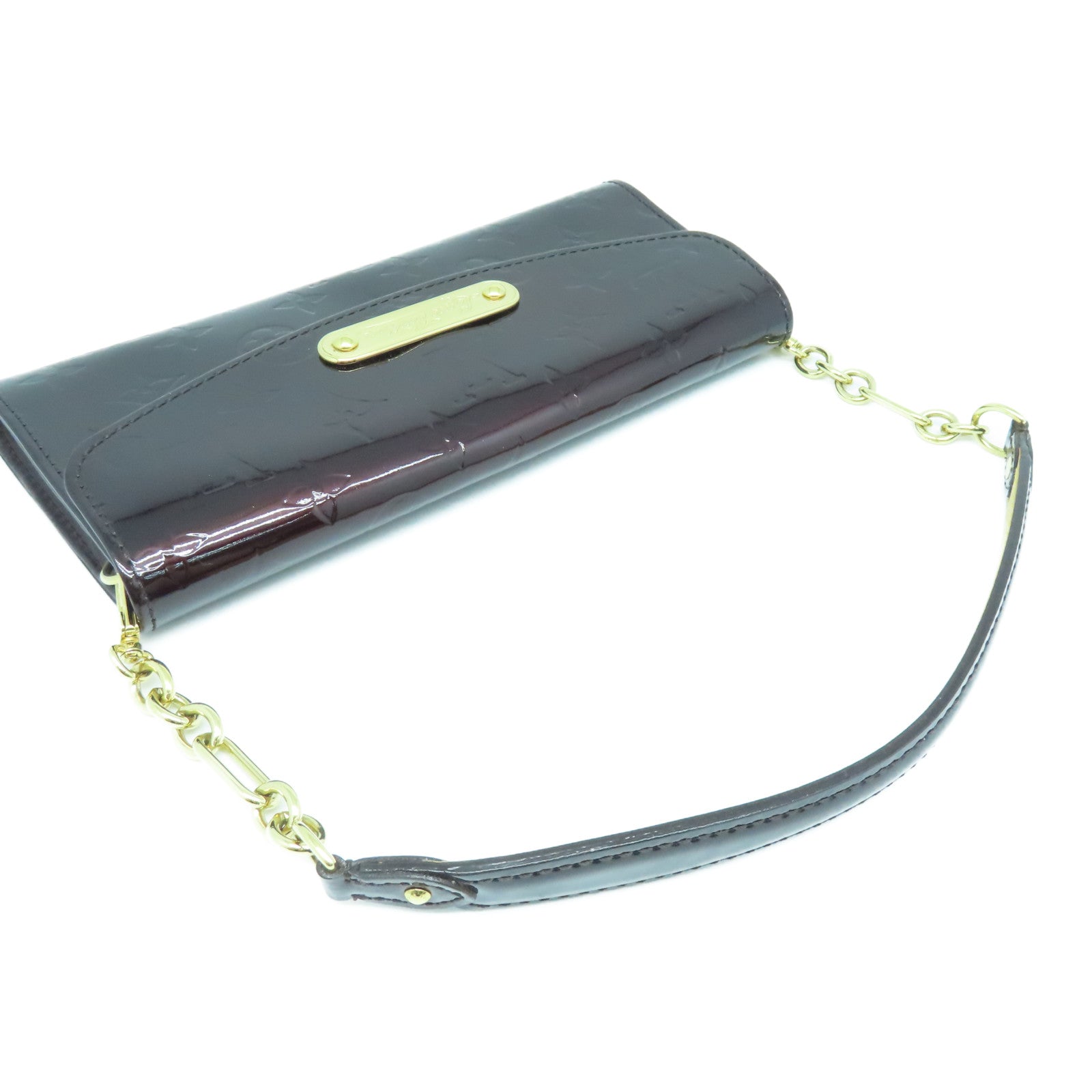 LOUIS VUITTON Monogram Vernis Sunset Boulevard Gold Buckle Shoulder Bag Burgundy