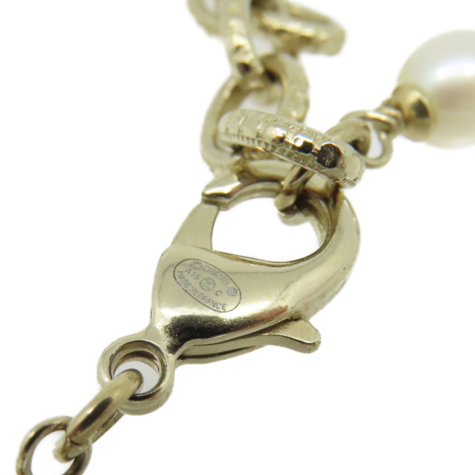 CHANEL 金屬/仿珍珠CC Necklace項鏈金色/珍珠色