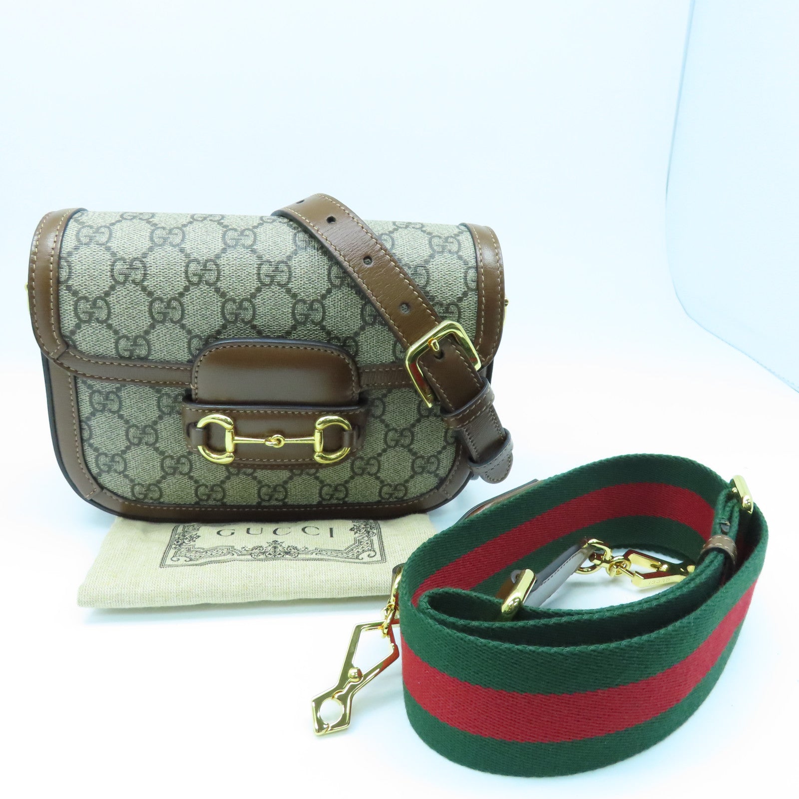 GUCCI 塗層皮革1955 Horsebit Mini金扣肩背袋啡色
