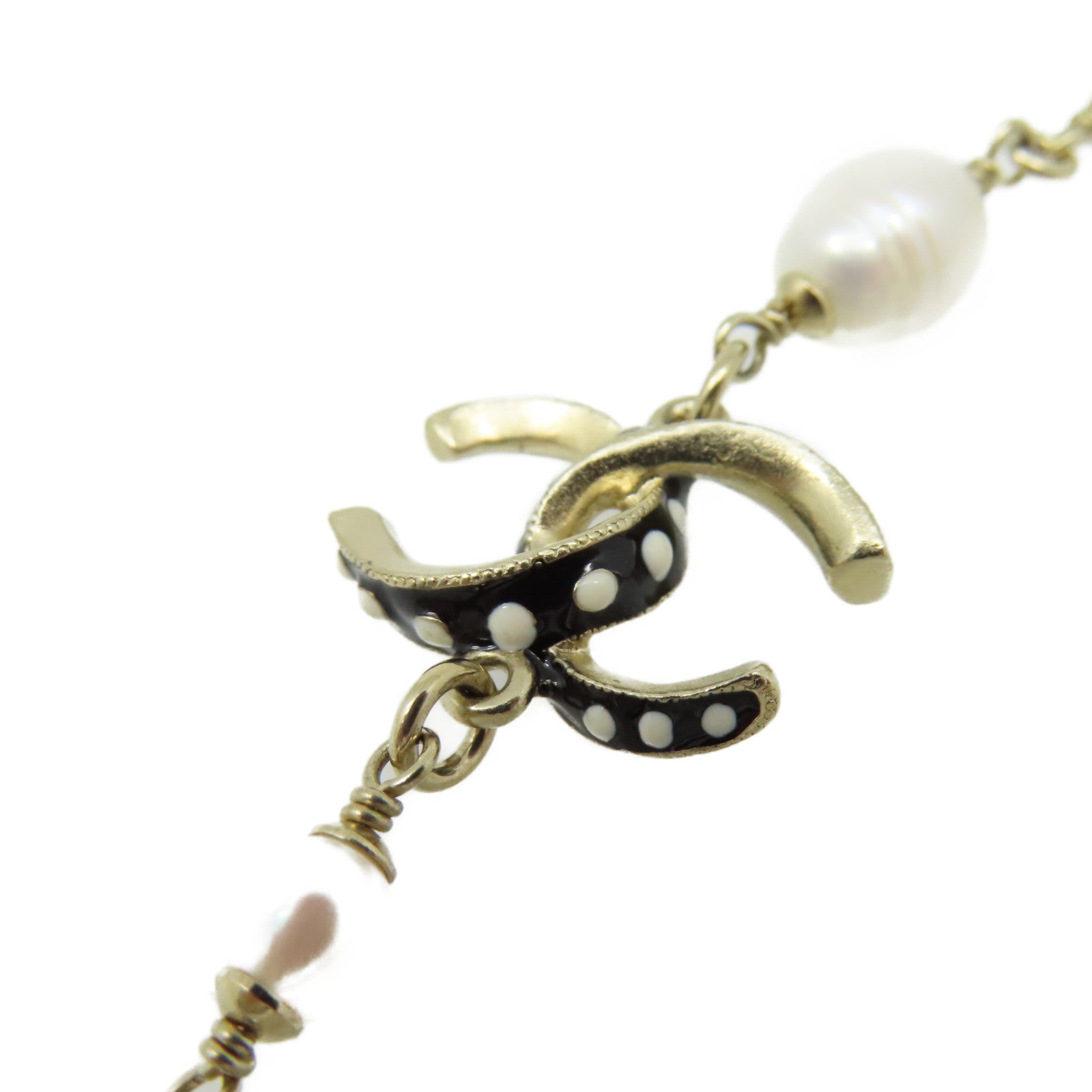 CHANEL 金屬/仿珍珠CC Necklace項鏈金色/珍珠色