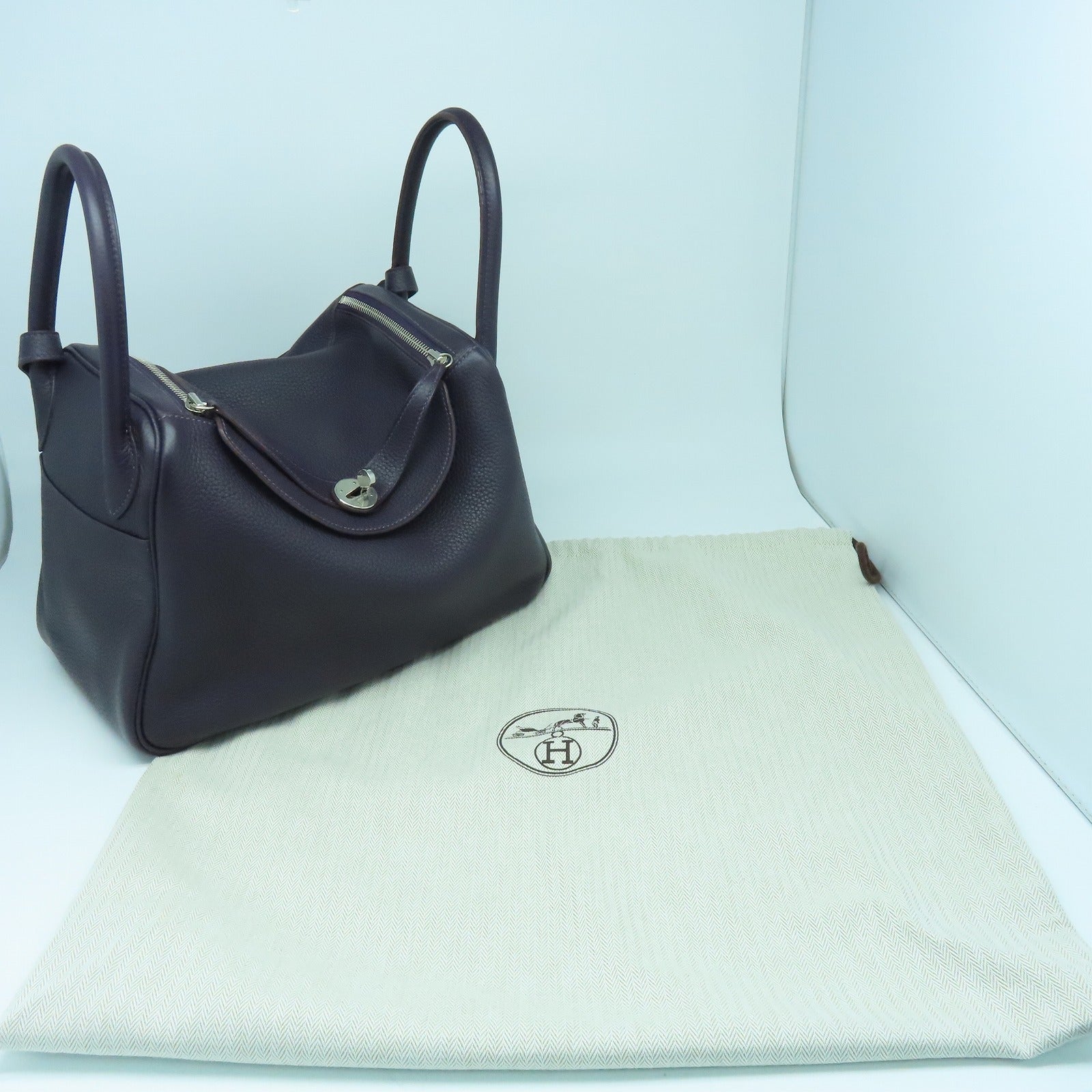 HERMES Clemence皮革Lindy 30银扣手挽肩背两用袋Raisin紫色
