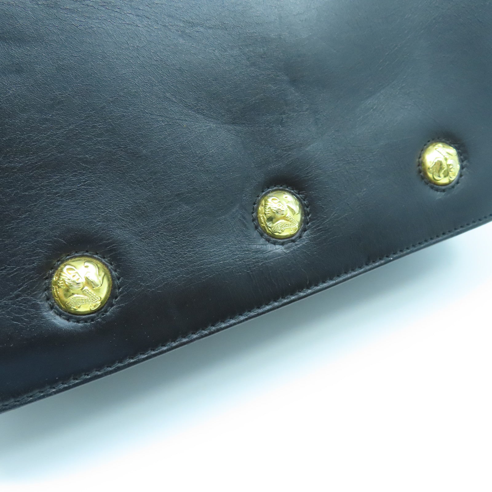 Salvatore Ferragamo Leather Shoulder Bag Gold Buckle Black