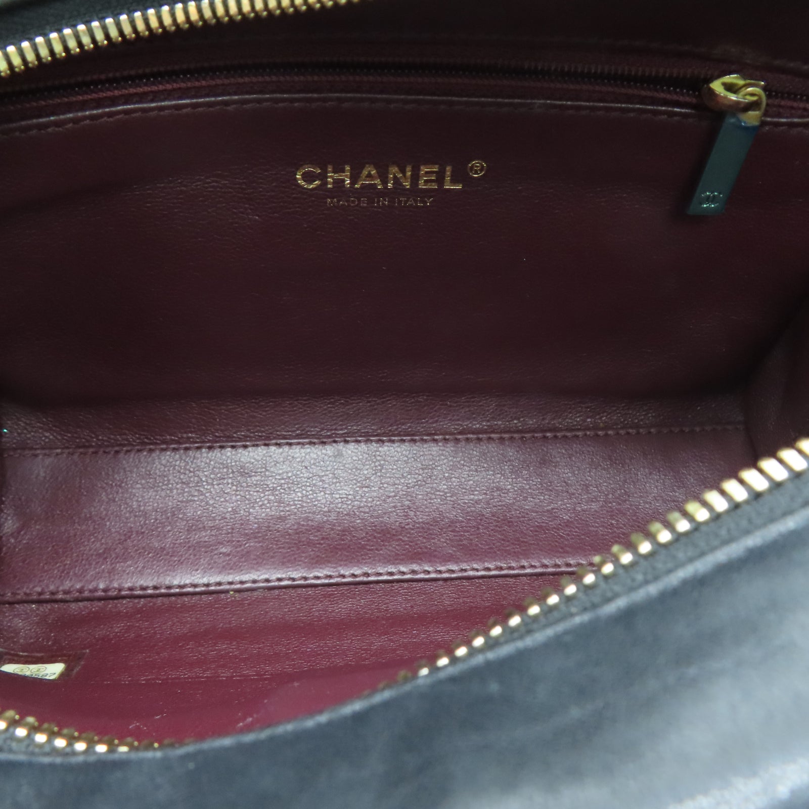 CHANEL 斜纹羊皮皮革Chain Shoulder金扣链带肩背袋黑色
