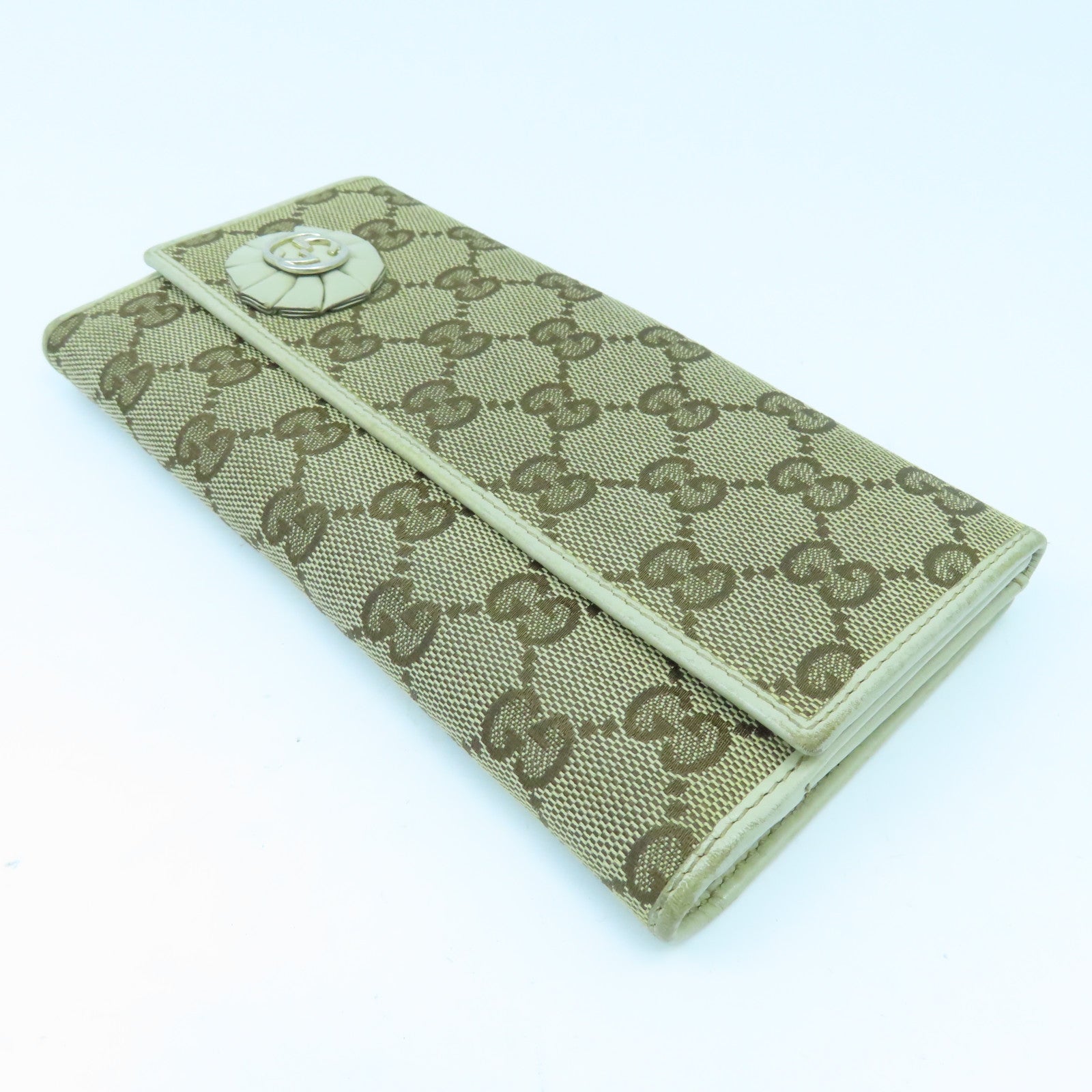 GUCCI 帆布Long Wallet金扣長錢包啡色