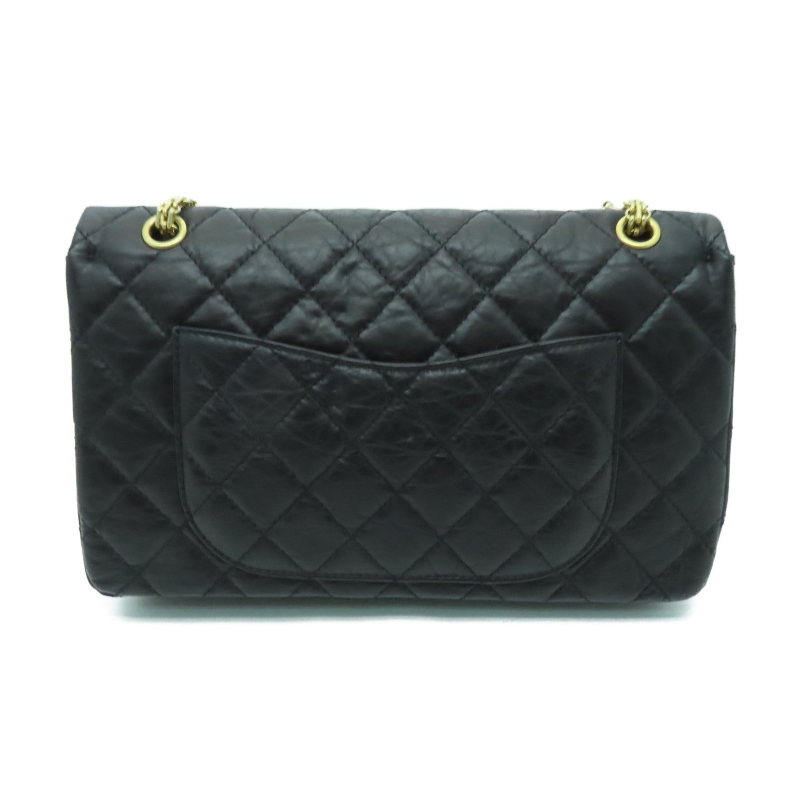 CHANEL 菱格牛皮皮革2.55金扣鏈帶肩背袋黑色