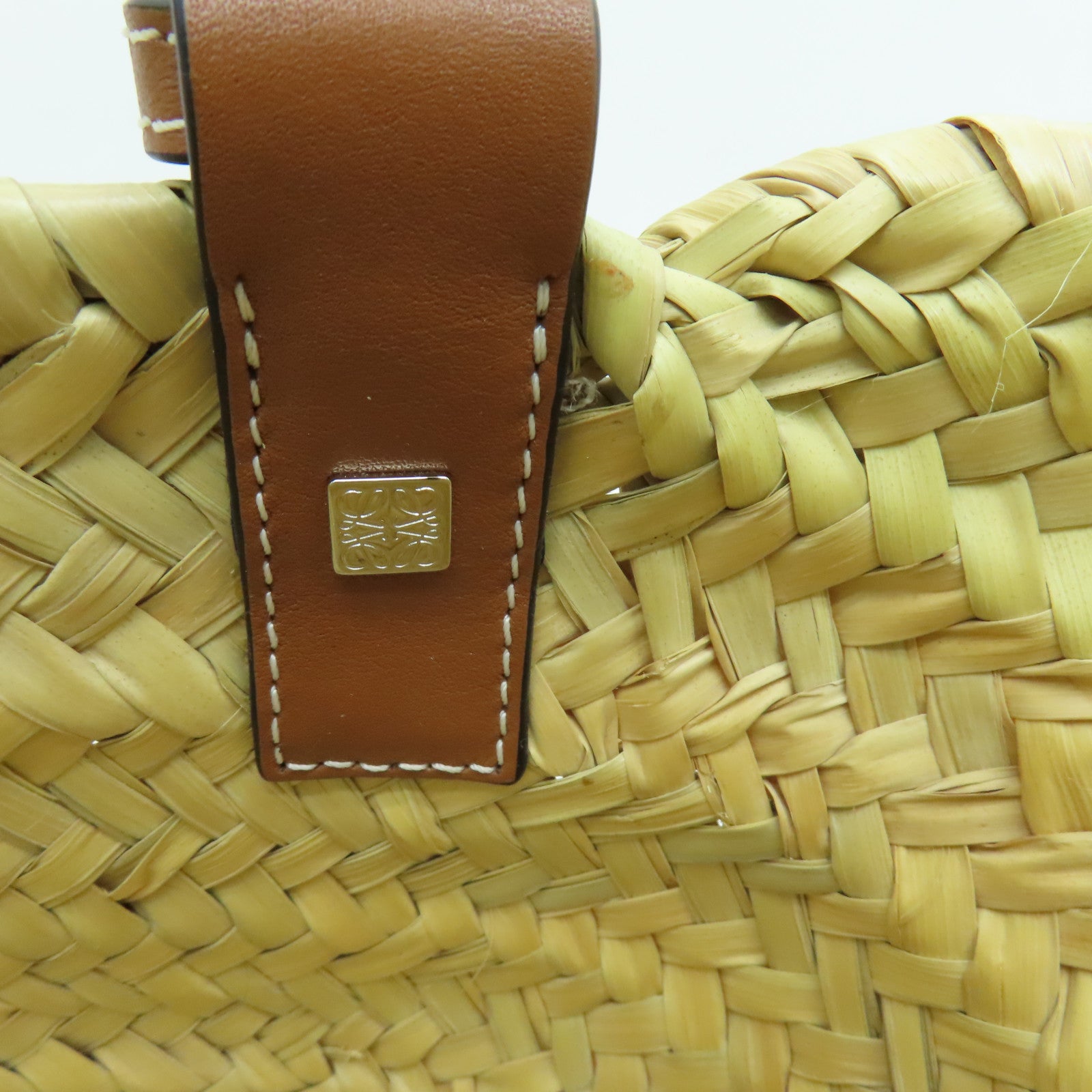 LOEWE Palm Leaf/Leather Basket Bag Beige