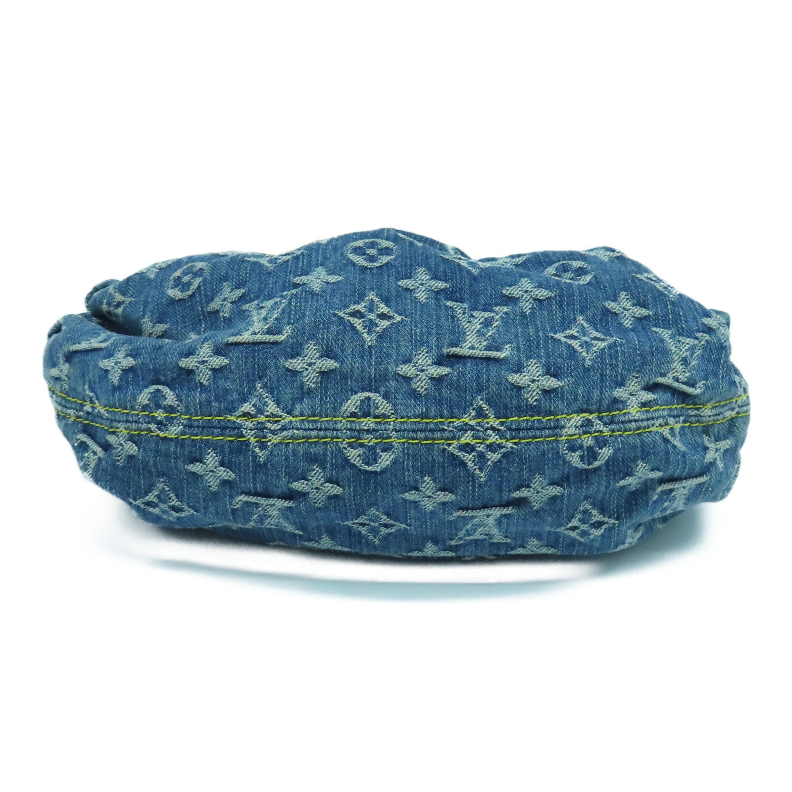 LOUIS VUITTON Monogram Denim Pleaty Gold Buckle Hand Bag Blue