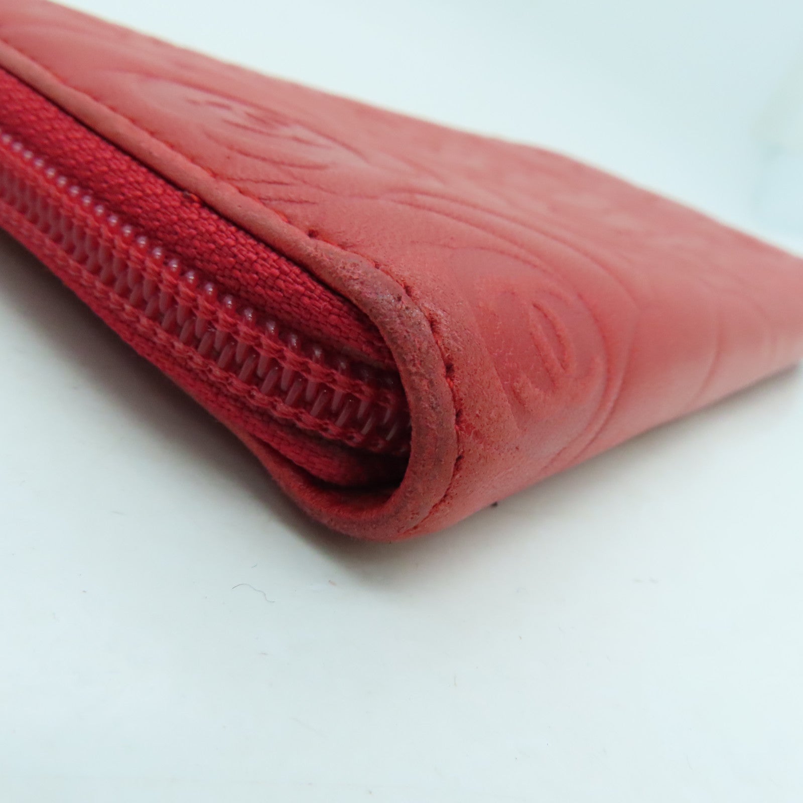 CHANEL Sheepskin Leather Long Wallet Silver Buckle Long Wallet Red