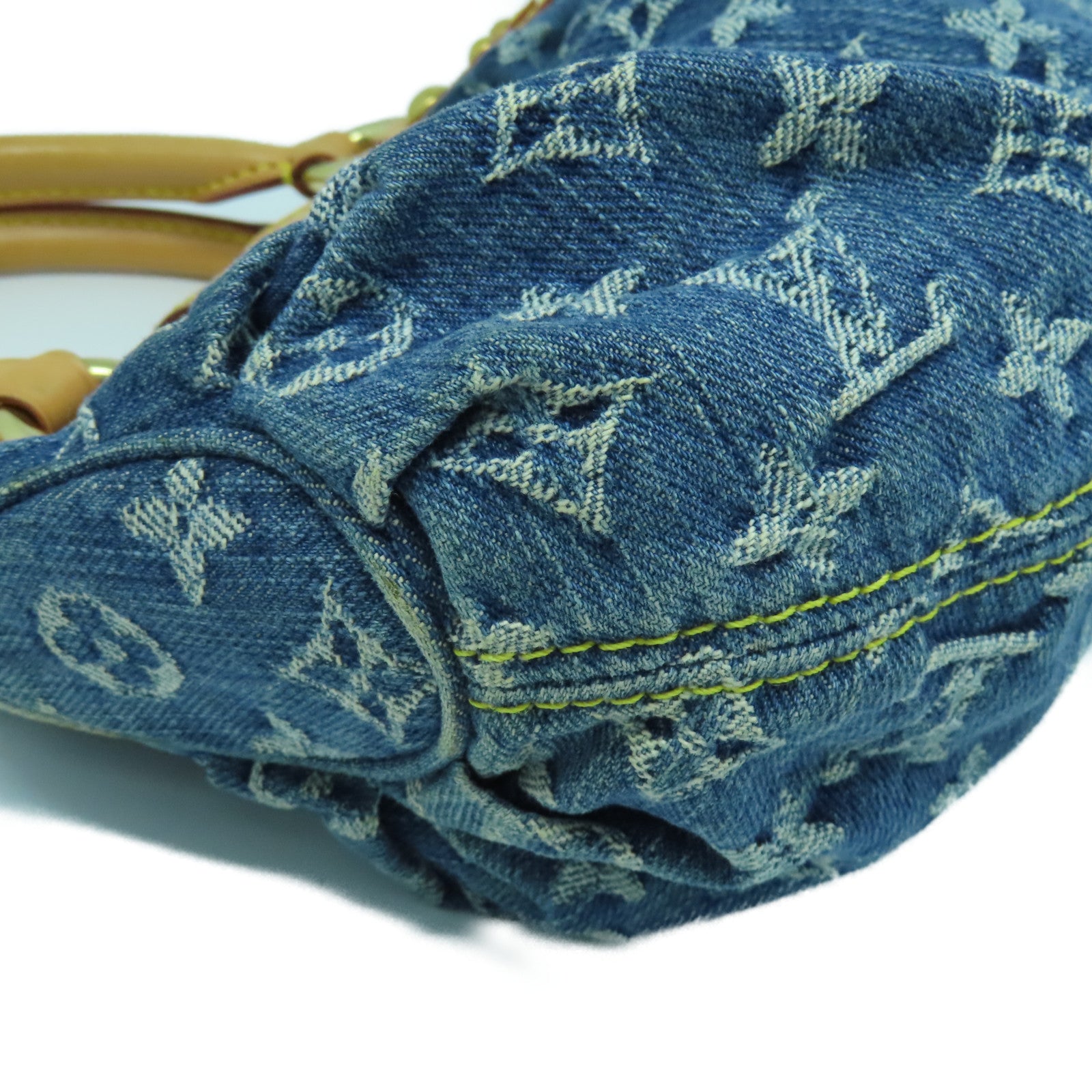 LOUIS VUITTON Monogram Denim Pleaty Gold Buckle Hand Bag Blue