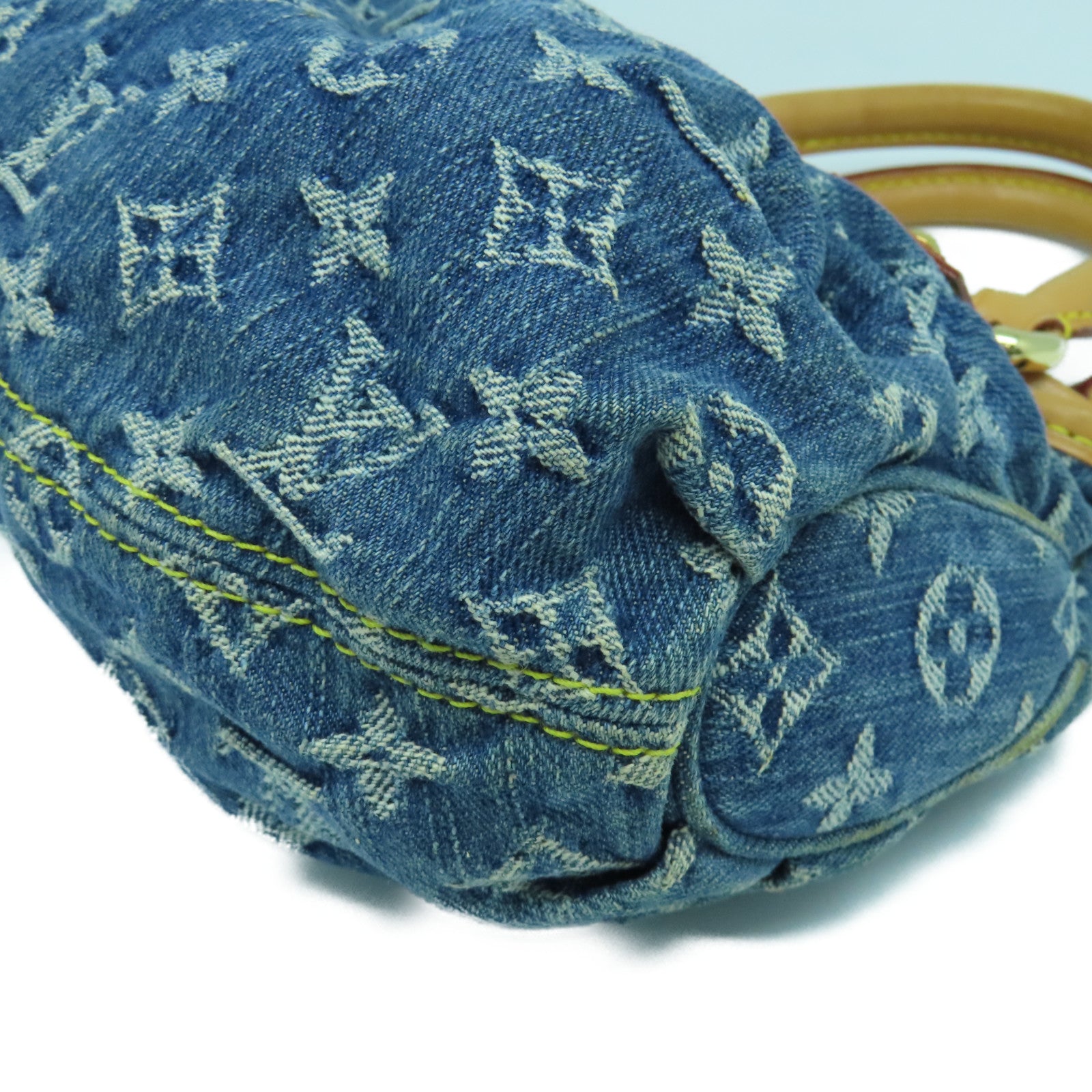 LOUIS VUITTON Monogram Denim Pleaty Gold Buckle Hand Bag Blue