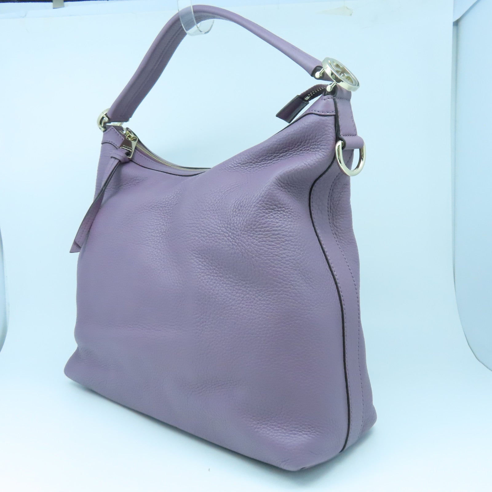 GUCCI Cowhide Leather Shoulder Bag Silver Buckle Handle Shoulder Bag Purple
