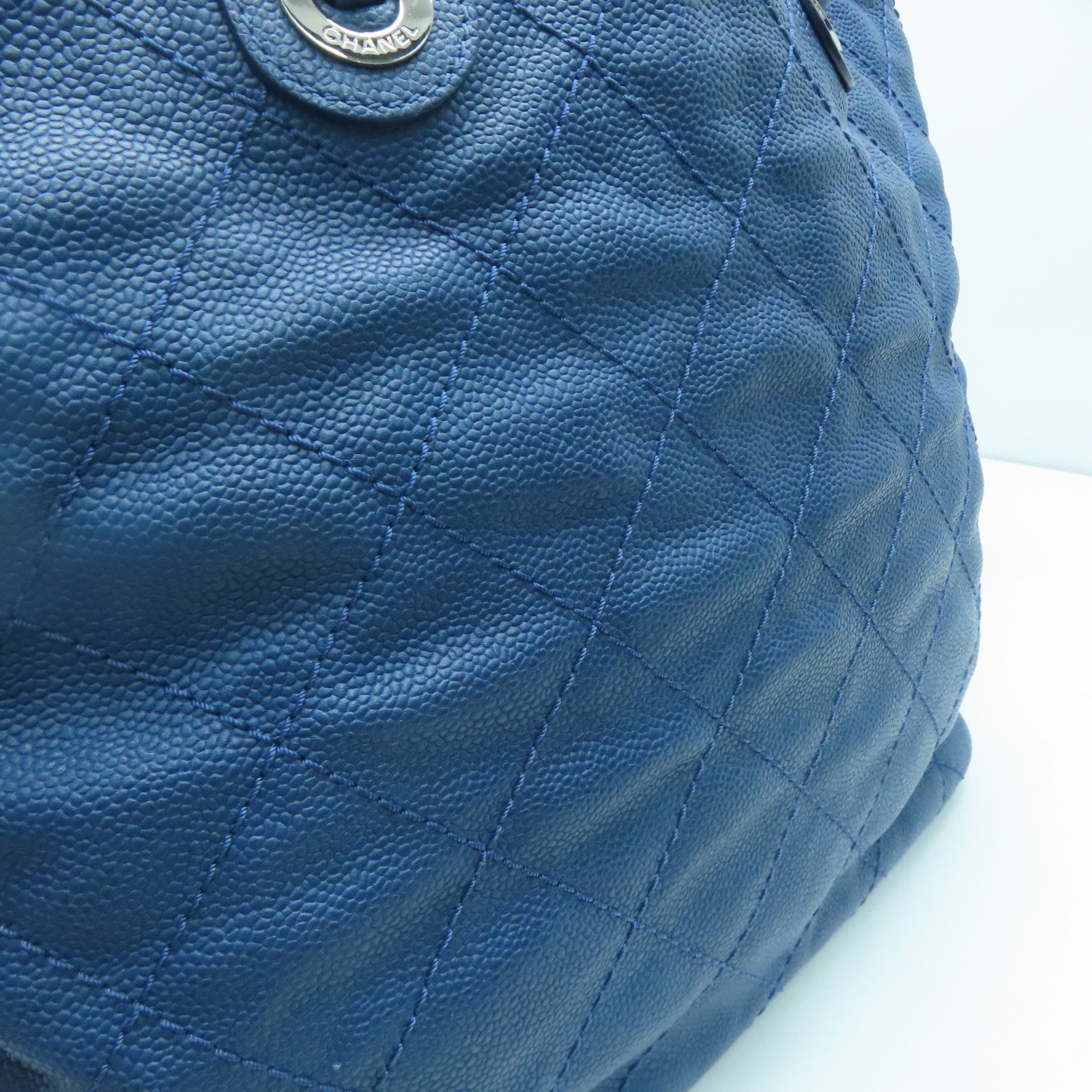 CHANEL 【激減優惠】菱格Caviar皮革Chain Shoulder銀扣鏈帶肩背袋藍色