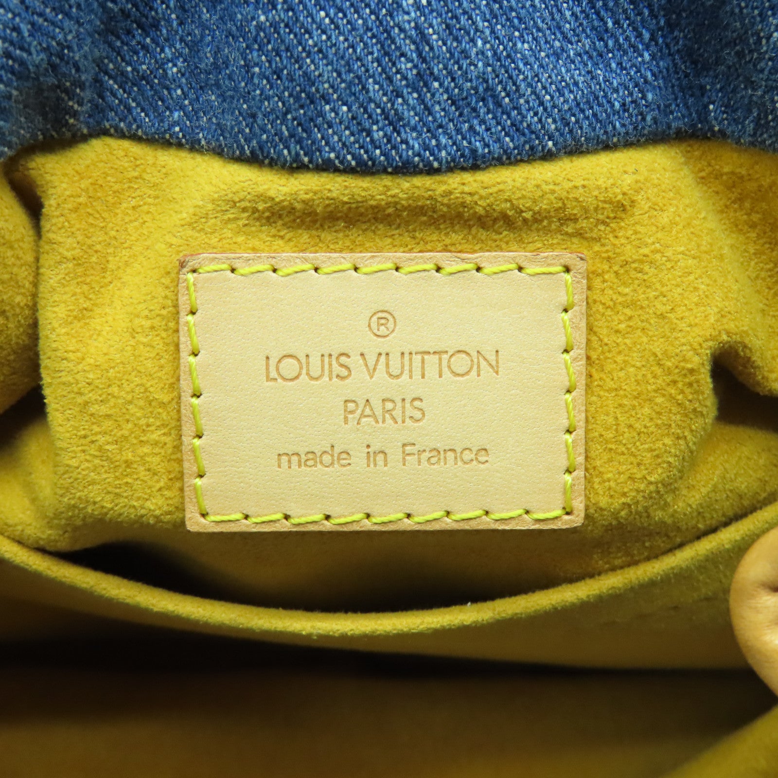 LOUIS VUITTON Monogram Denim Pleaty Gold Buckle Hand Bag Blue
