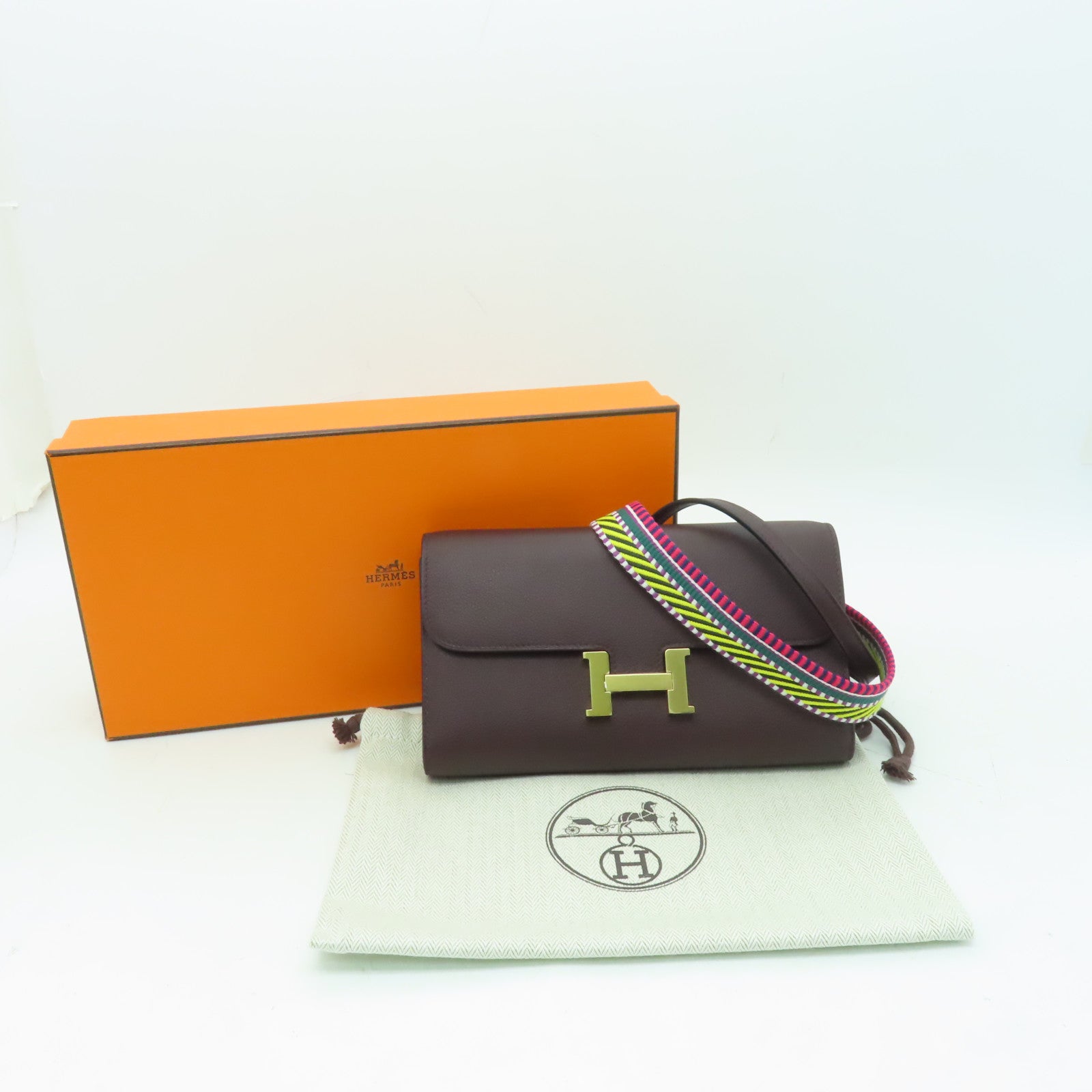 HERMES Evercolor皮革Constance To Go金扣肩背袋啡色