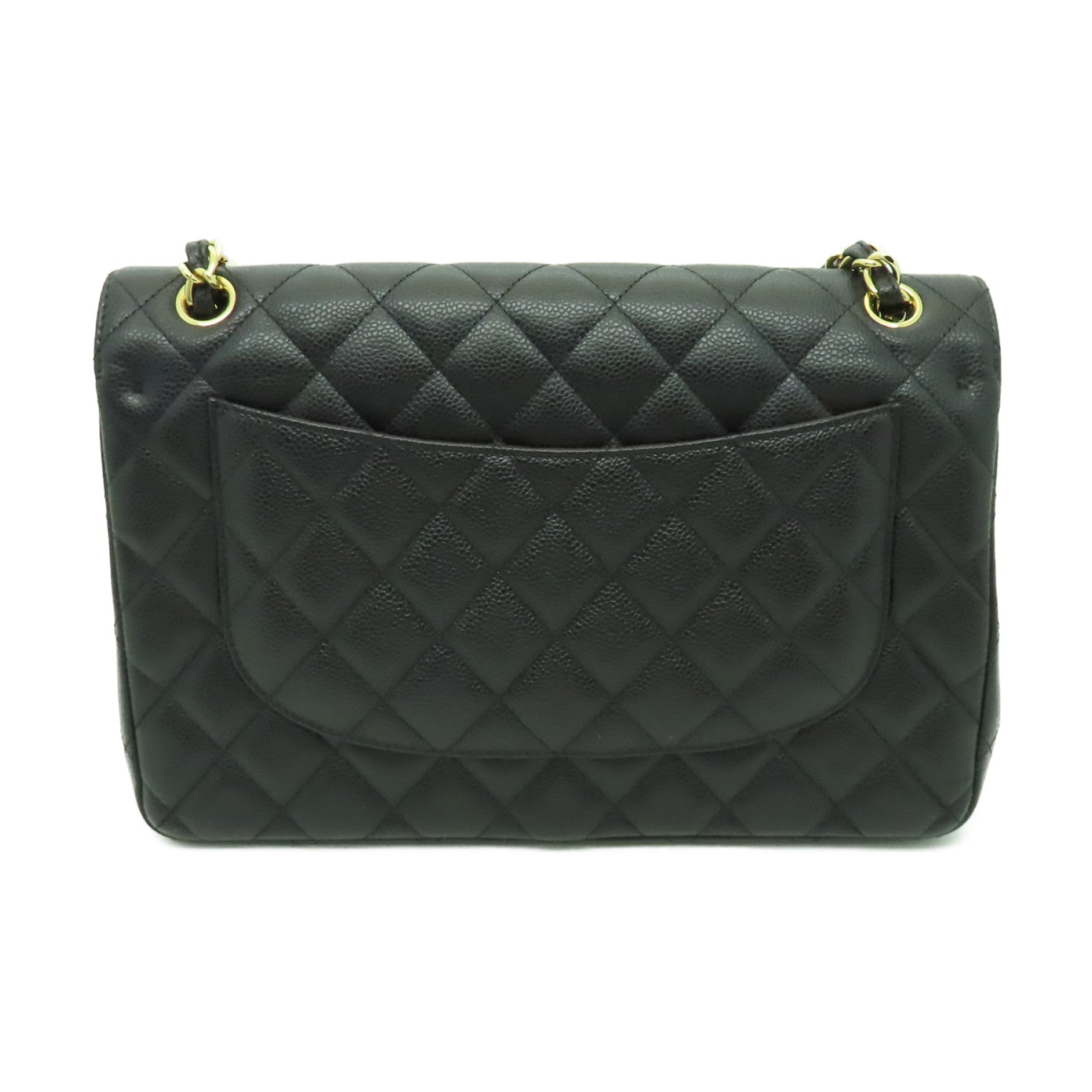CHANEL 菱格Caviar皮革Classic Flap Jumbo金扣鏈帶肩背袋黒色