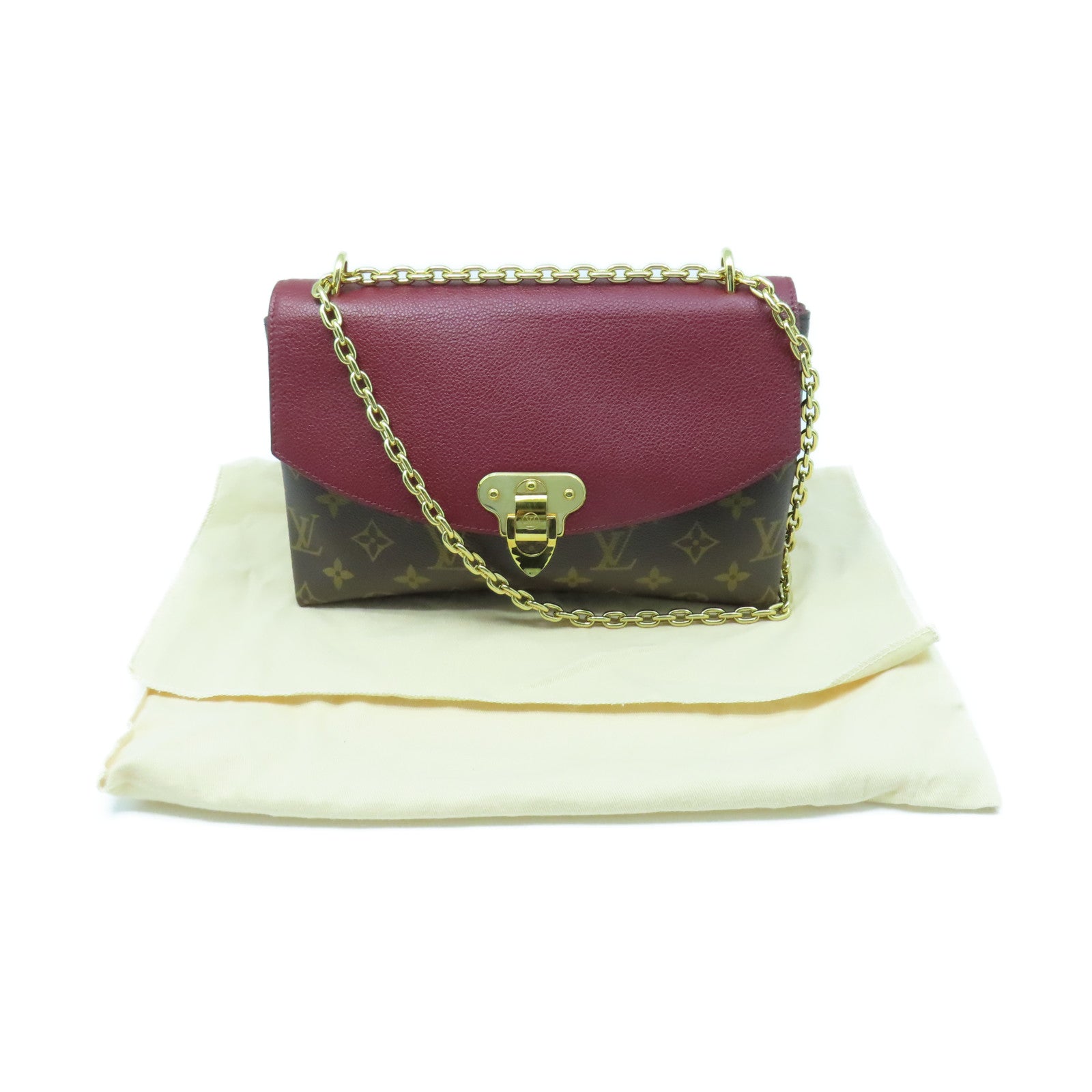 LOUIS VUITTON Monogram Saint Placide Gold Buckle Chain Shoulder Bag Brown/Red