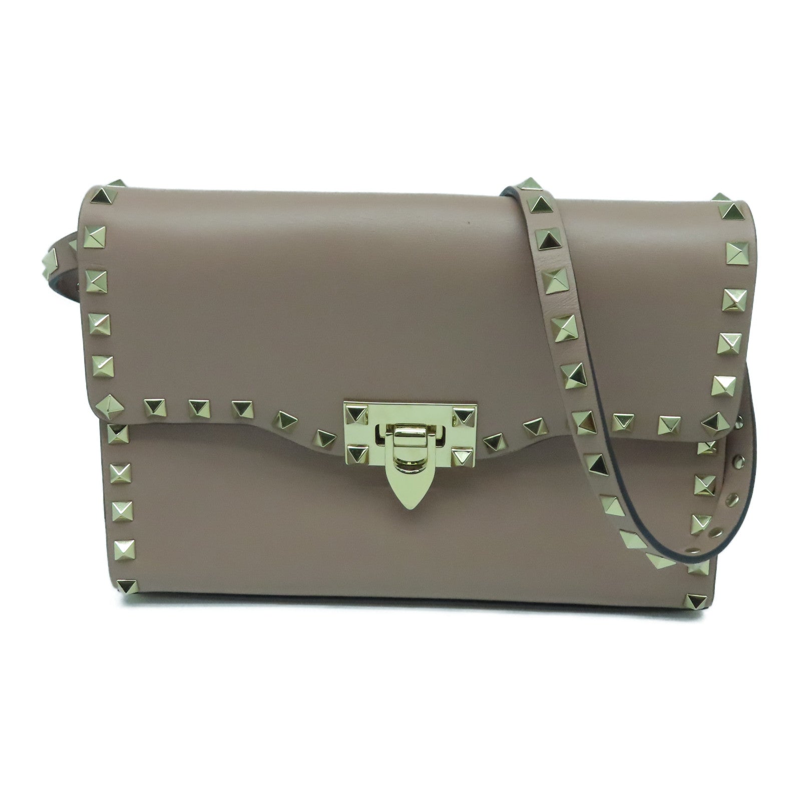 Valentino Calfskin Leather Garavani Rockstud Bag Gold Buckle Shoulder Bag Pink