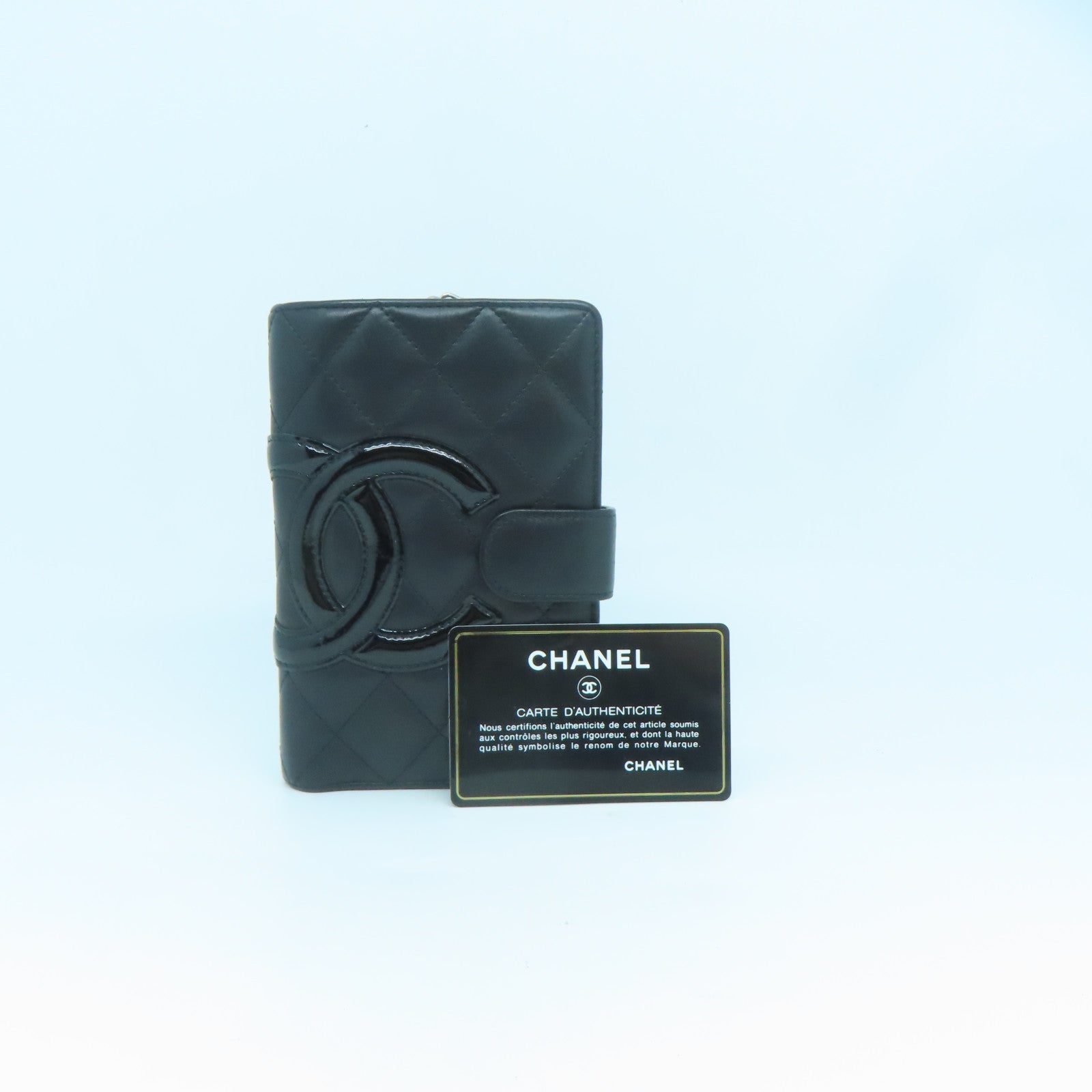 CHANEL 牛皮皮革Cambon Line Wallet銀扣錢包黑色