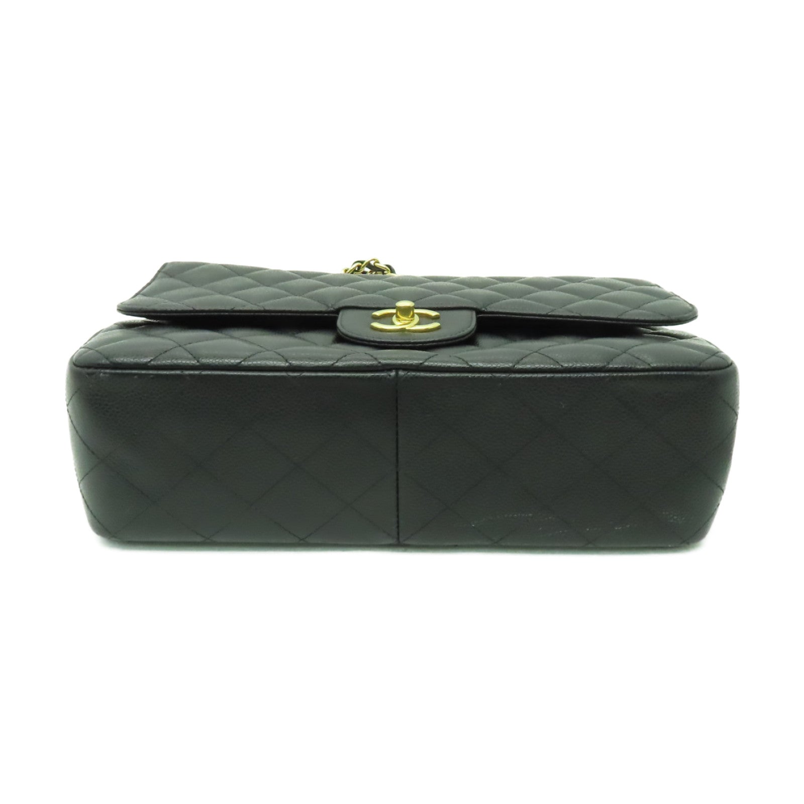 CHANEL 菱格Caviar皮革Classic Flap Jumbo金扣鏈帶肩背袋黒色