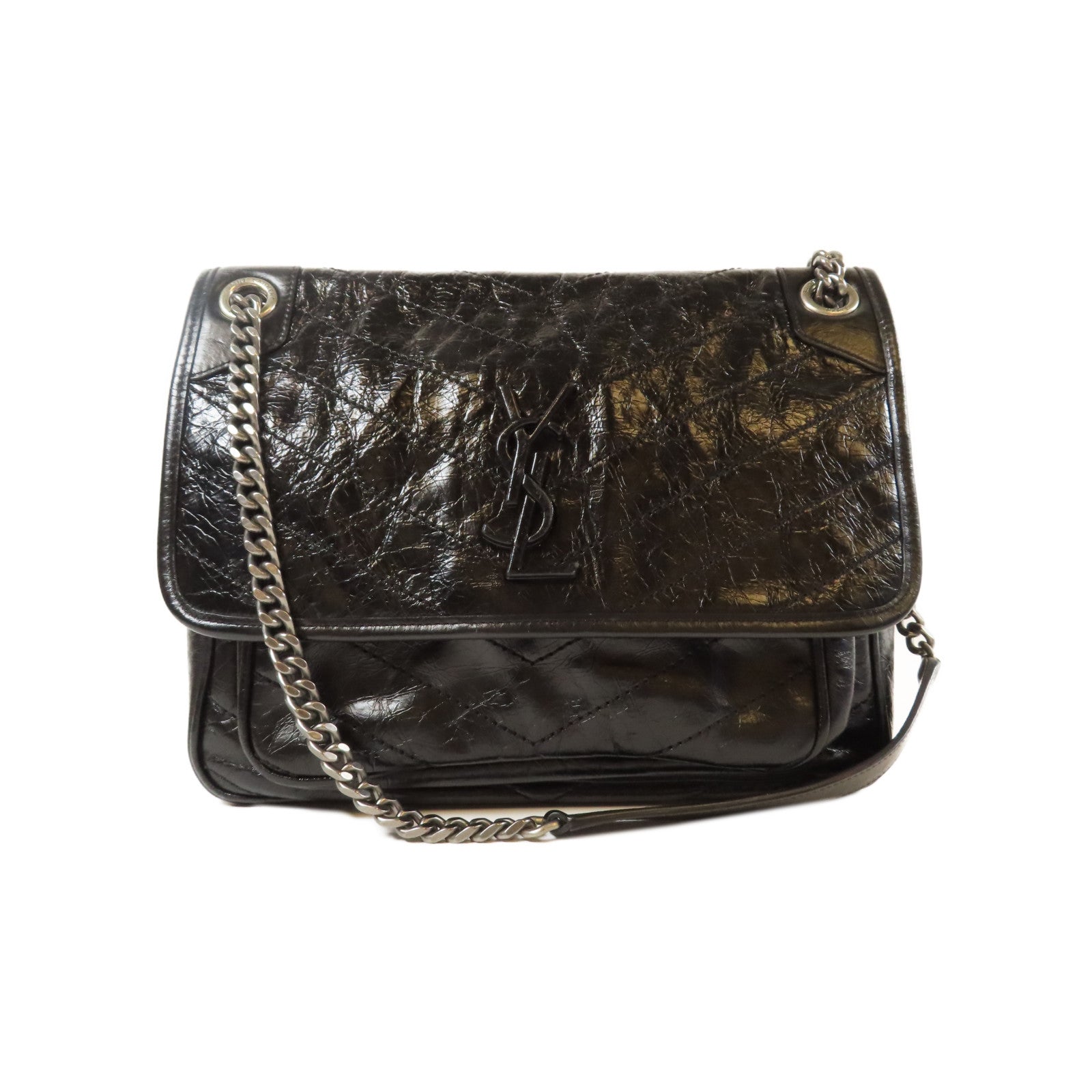 SAINT LAURENT 牛皮皮革Niki Bag黑扣鏈帶肩背袋黑色