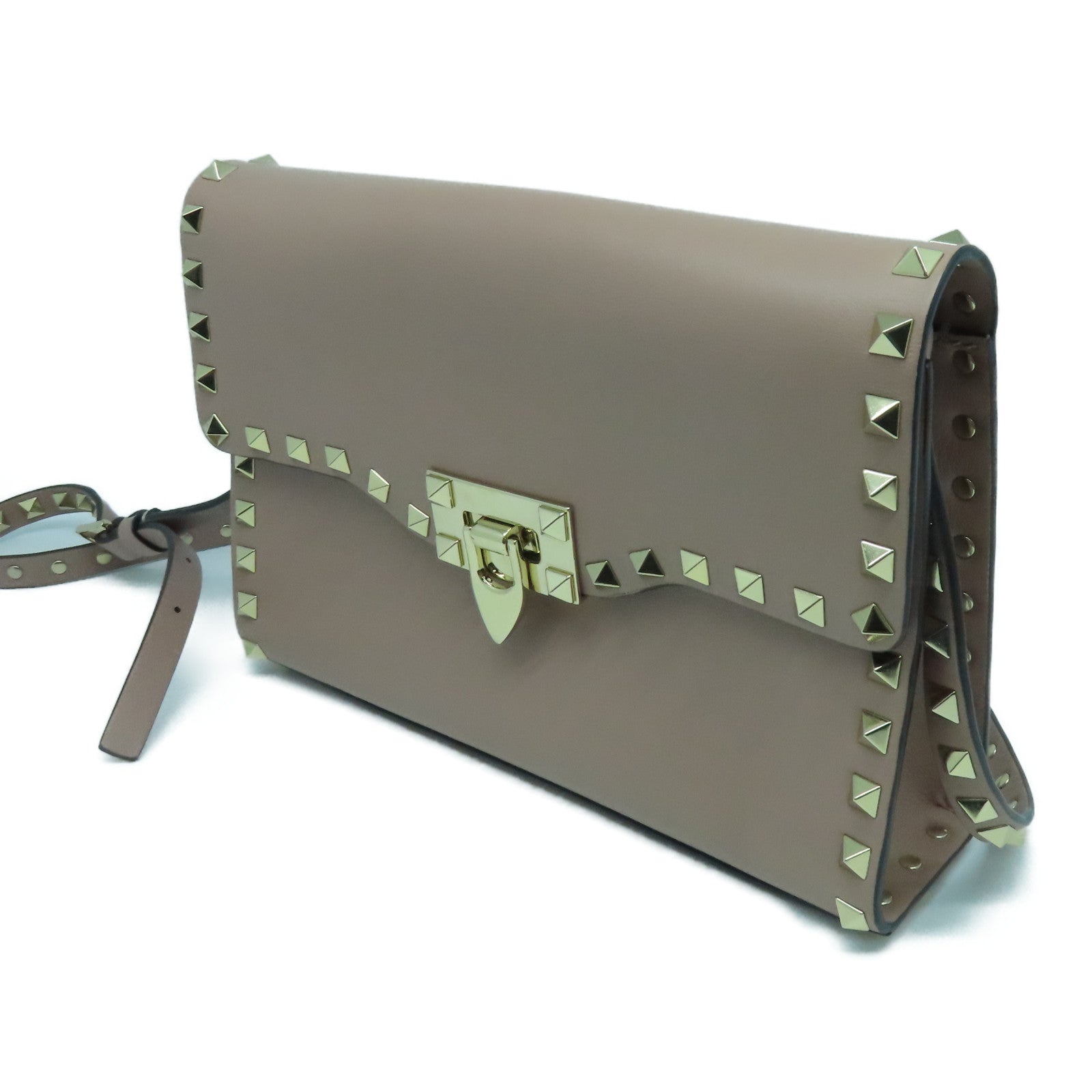 Valentino Calfskin Leather Garavani Rockstud Bag Gold Buckle Shoulder Bag Pink