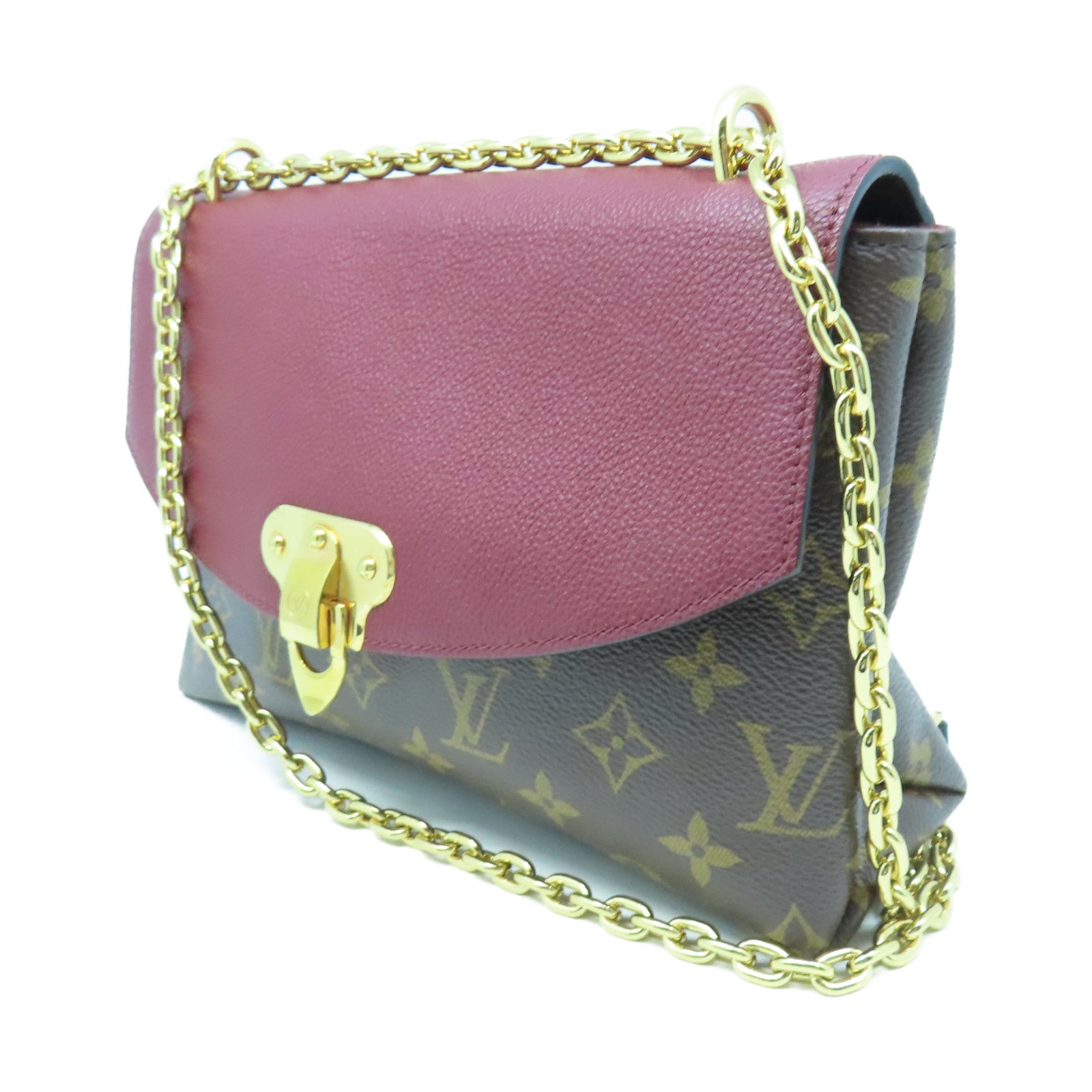 LOUIS VUITTON Monogram Saint Placide Gold Buckle Chain Shoulder Bag Brown/Red