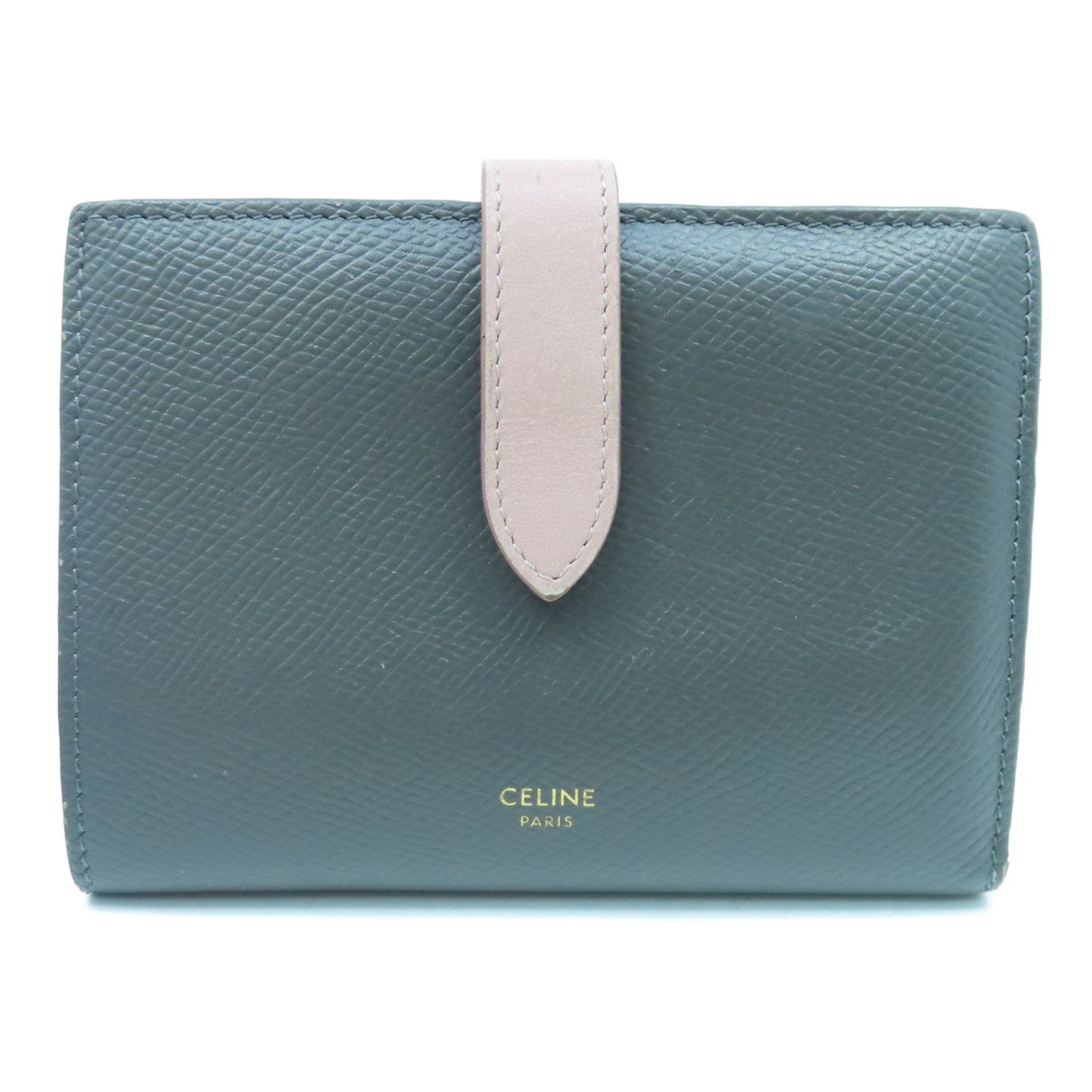 CELINE 牛皮皮革Wallet金扣錢包灰色粉紅色