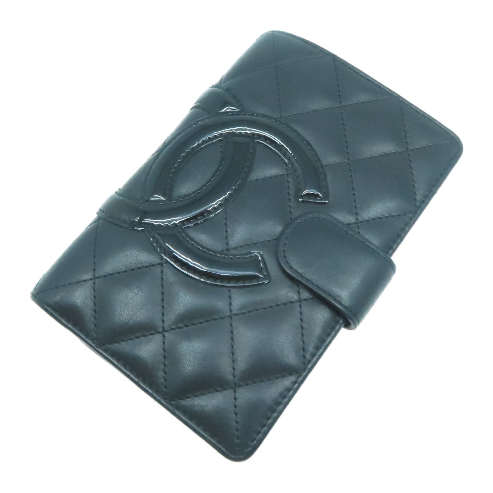 CHANEL 牛皮皮革Cambon Line Wallet銀扣錢包黑色