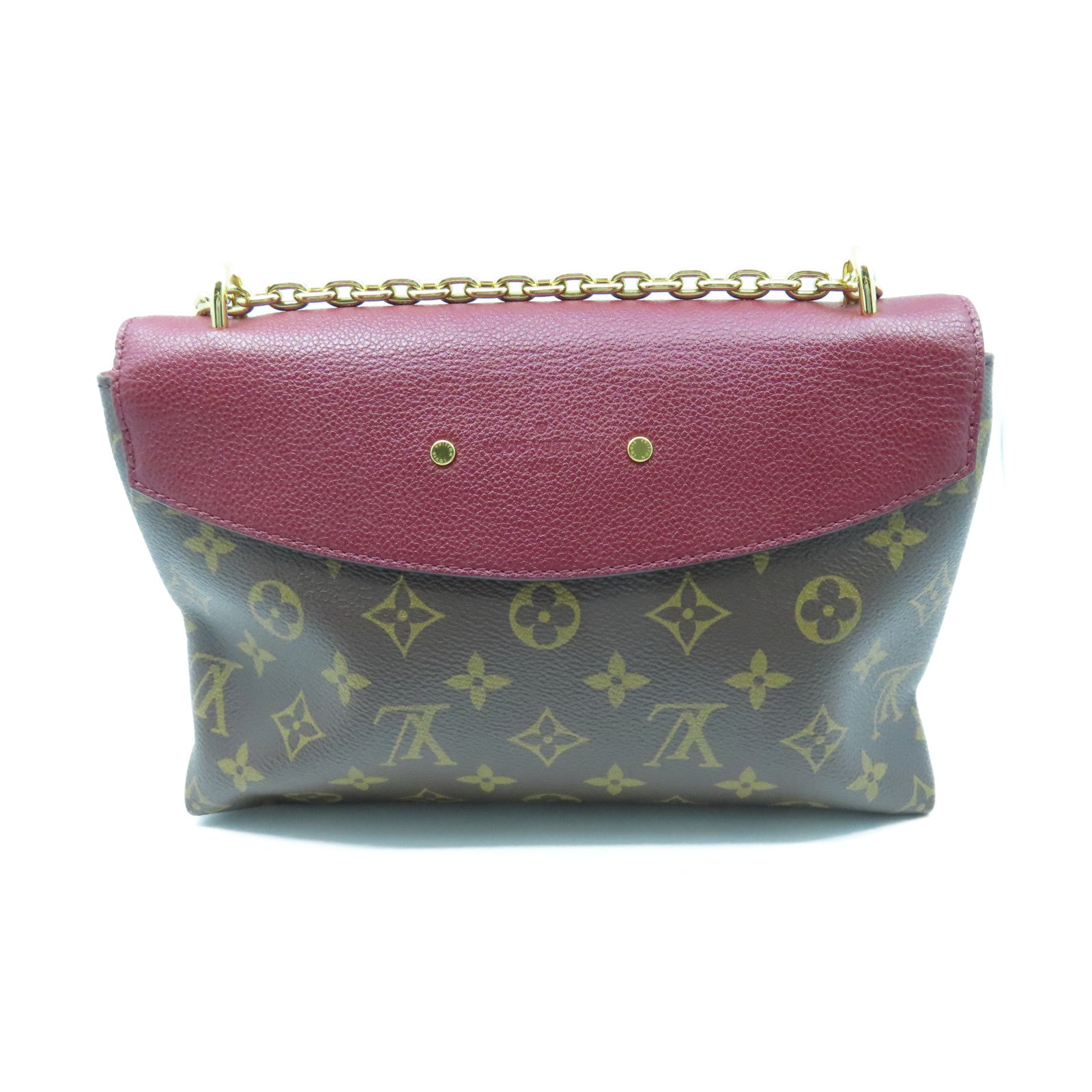 LOUIS VUITTON Monogram Saint Placide Gold Buckle Chain Shoulder Bag Brown/Red