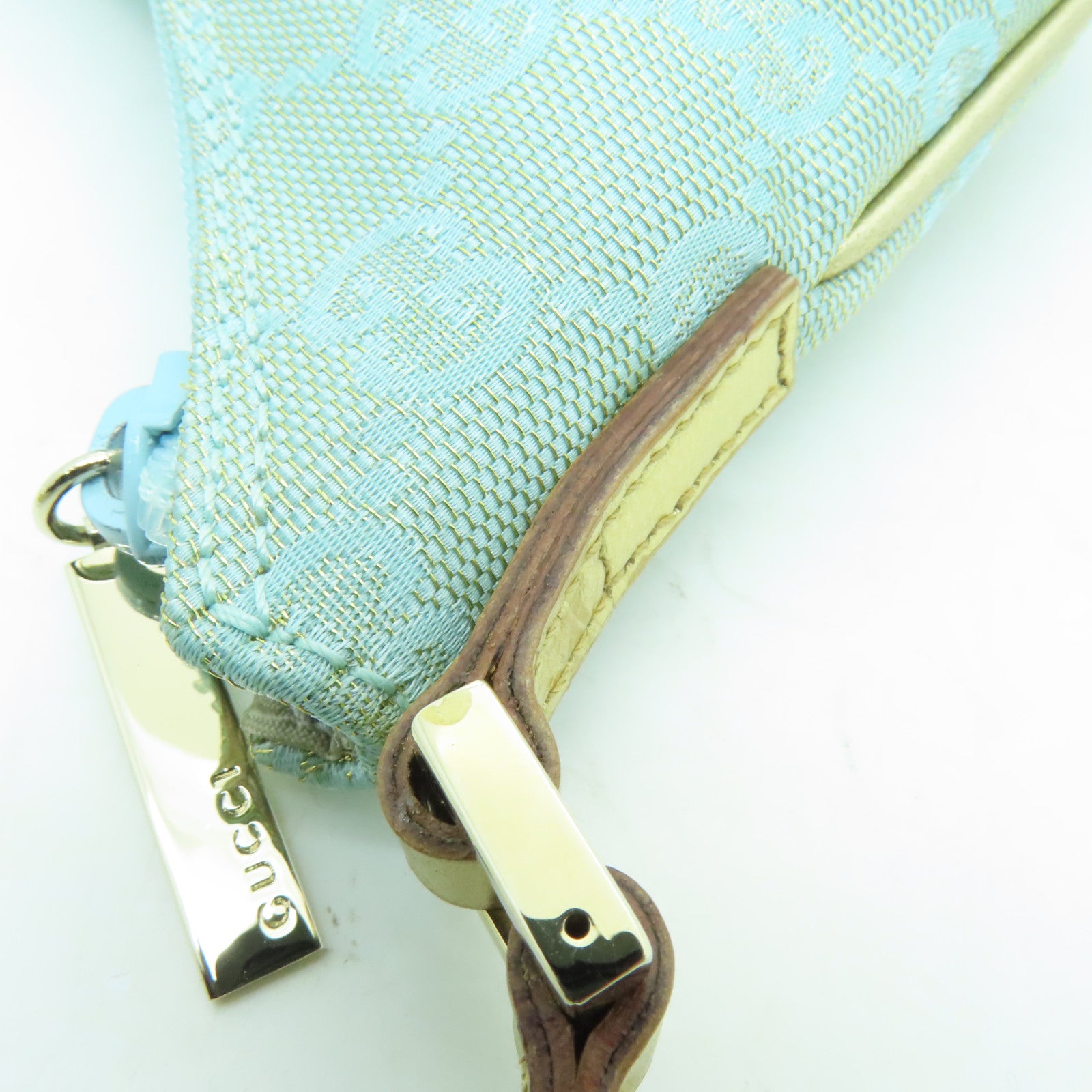 GUCCI 帆布Shoulder Bag金扣肩背袋藍色/金色