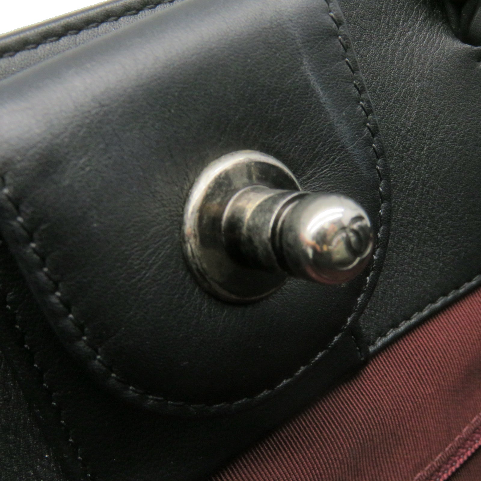 CHANEL 斜紋羊皮皮革Tote Bag銀扣肩帶袋黑色