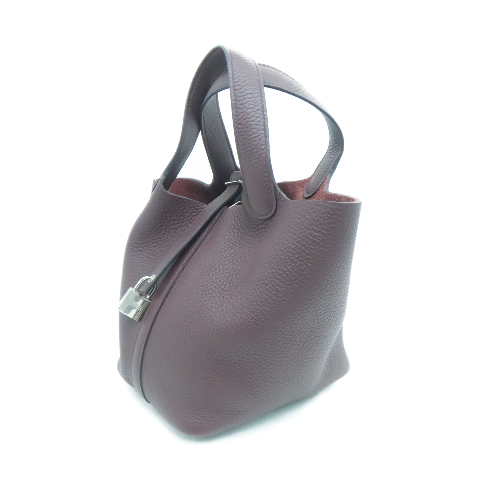 HERMES Taurillon Clemence皮革Picotin PM银扣手挽袋红色