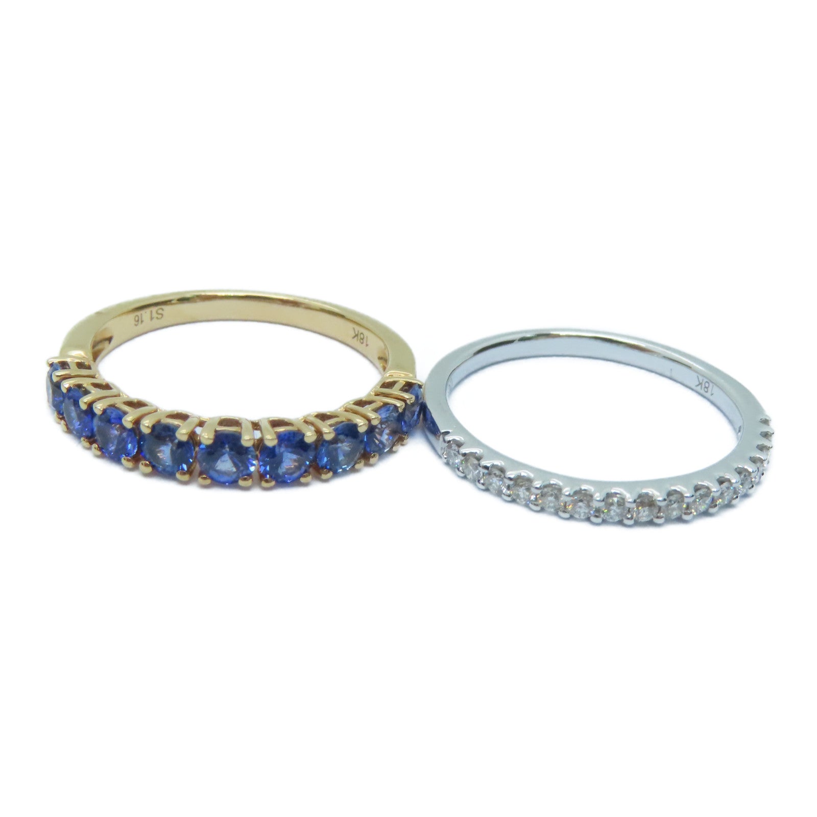 JEWELRY 【激減優惠】18K白金/玫瑰金0.16ct藍寶石/0.23ct鑽石戒指US#6.5