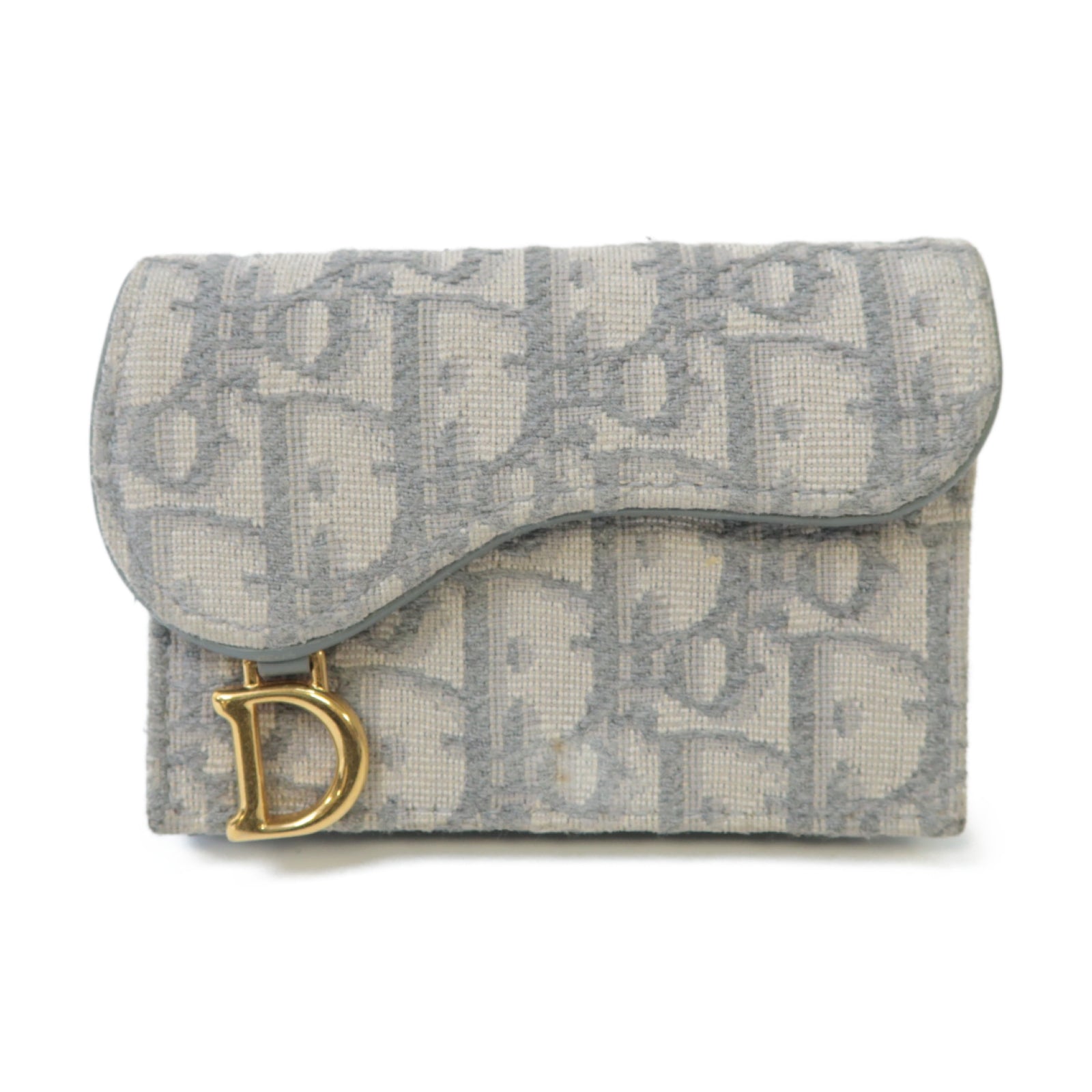 Dior 帆布Saddle Flap Card Holder金扣卡片套灰色