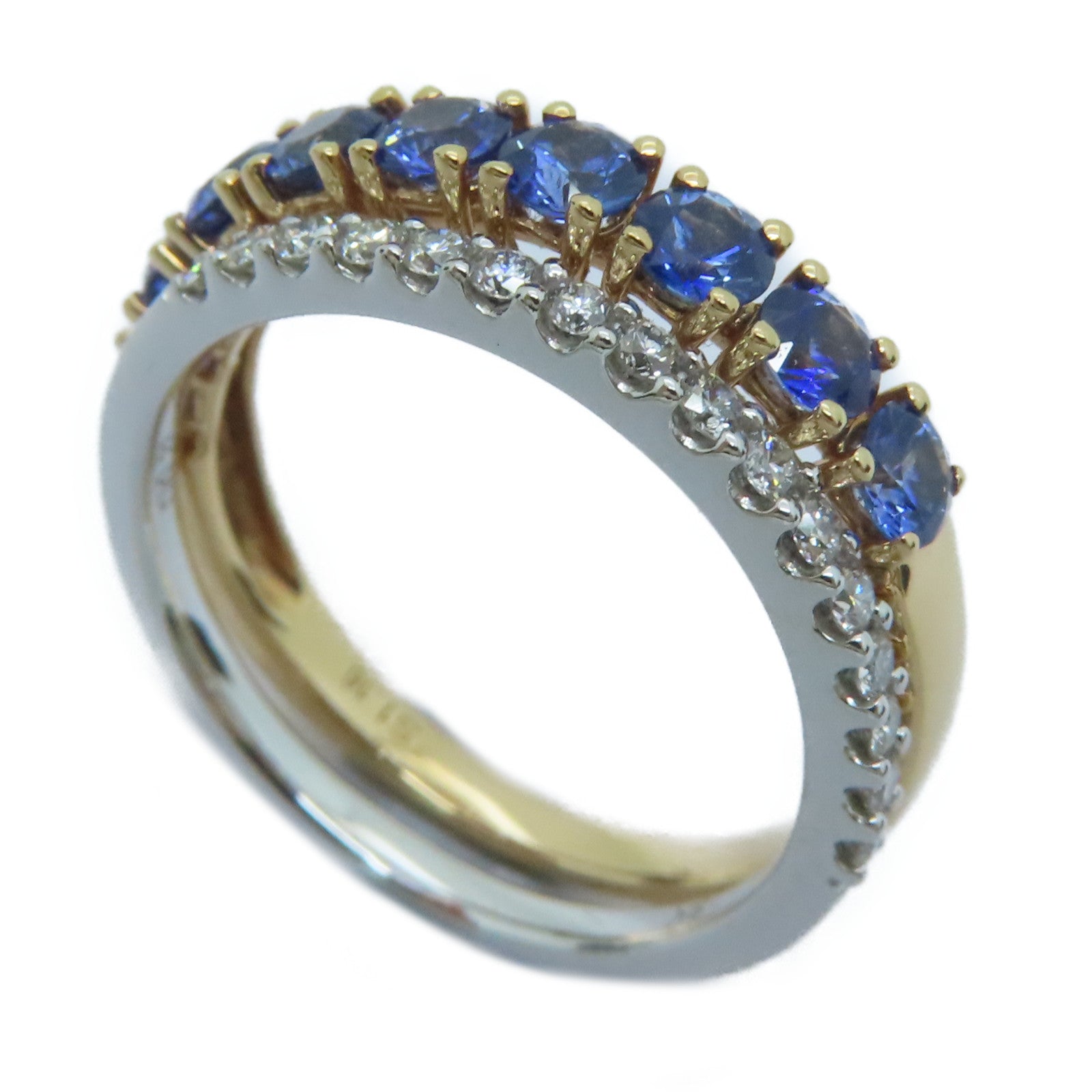 JEWELRY 【激減優惠】18K白金/玫瑰金0.16ct藍寶石/0.23ct鑽石戒指US#6.5