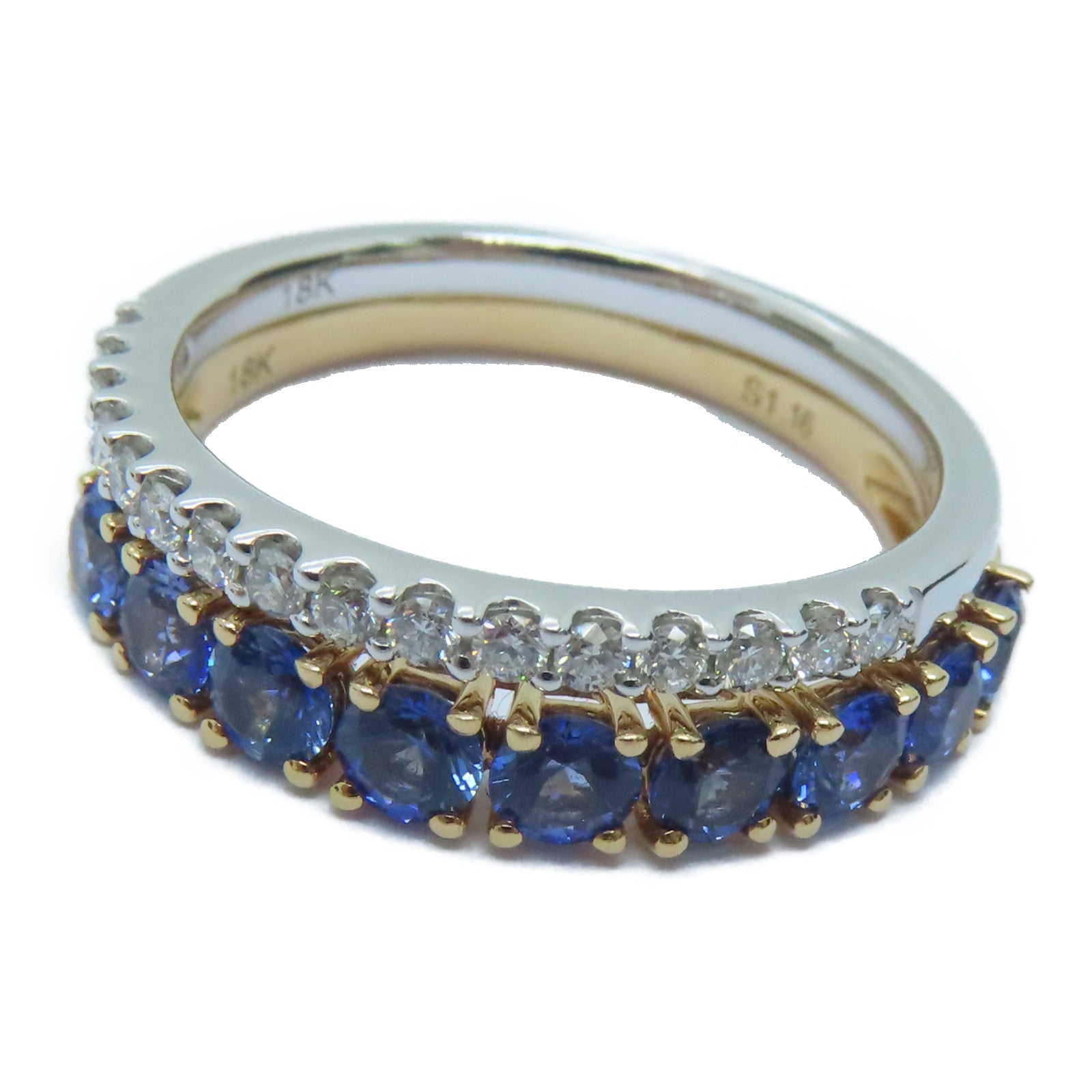 JEWELRY 【激減優惠】18K白金/玫瑰金0.16ct藍寶石/0.23ct鑽石戒指US#6.5