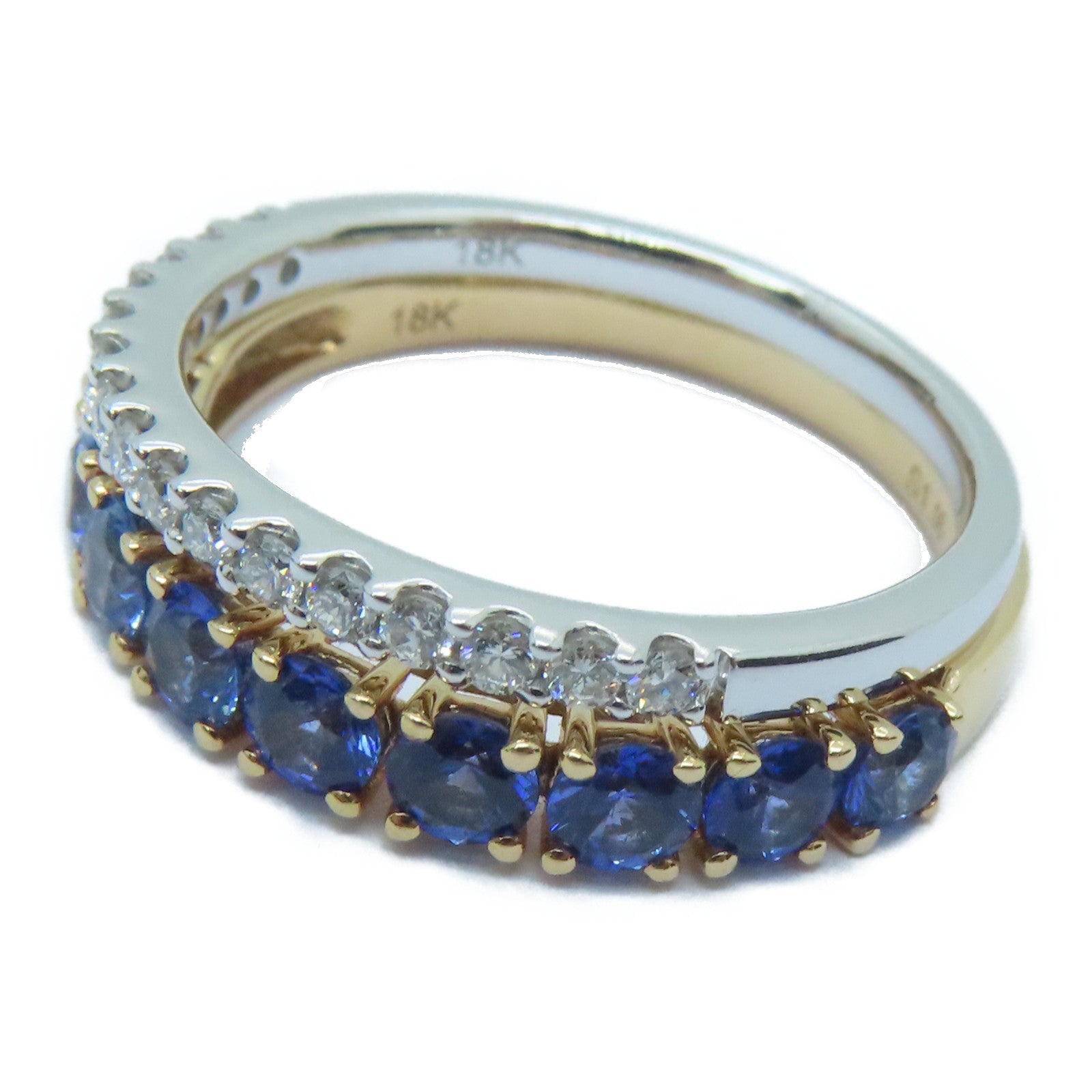 JEWELRY 【激減優惠】18K白金/玫瑰金0.16ct藍寶石/0.23ct鑽石戒指US#6.5