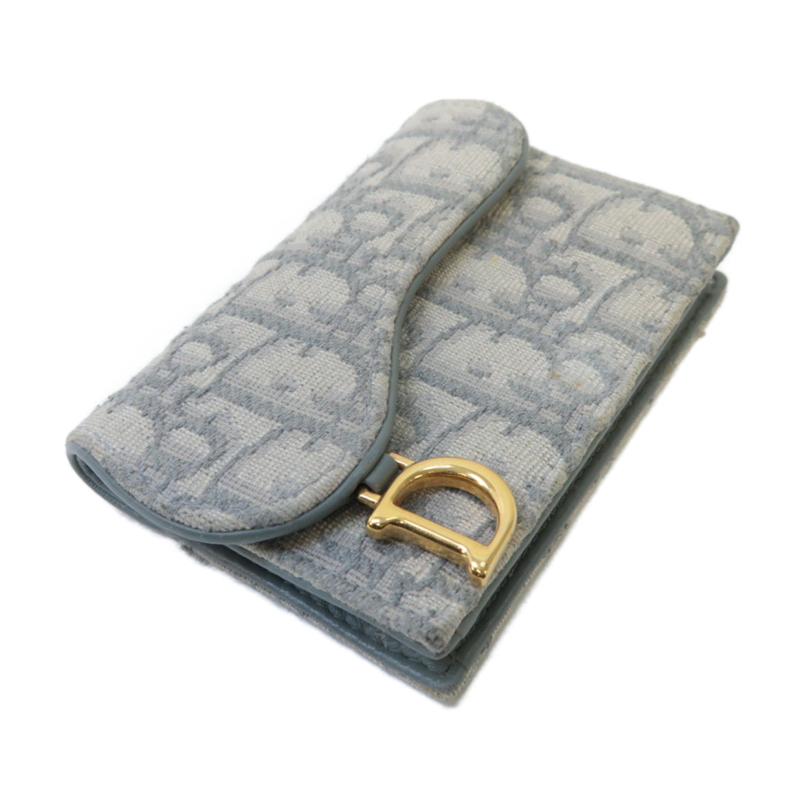 Dior 帆布Saddle Flap Card Holder金扣卡片套灰色