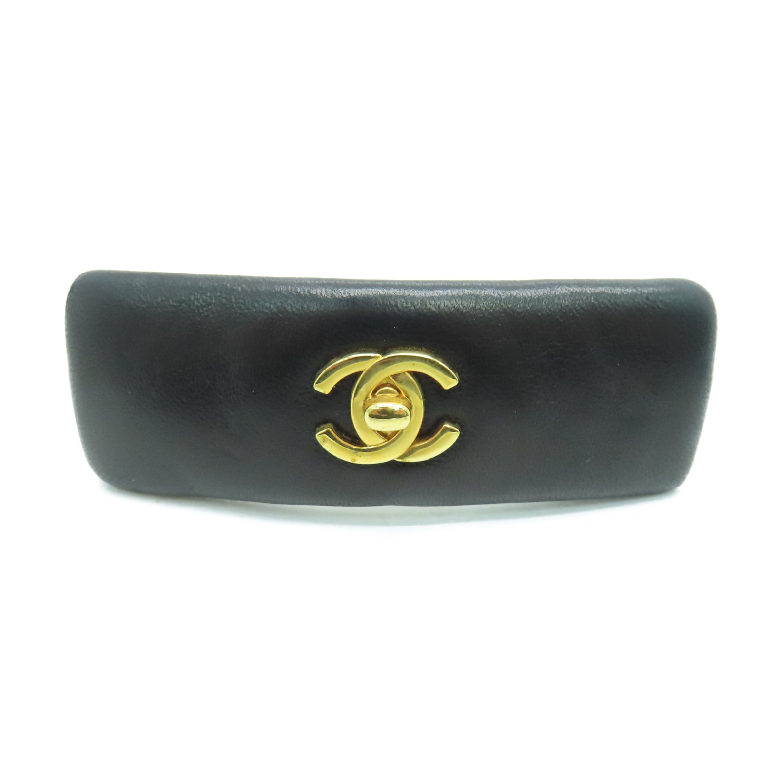 CHANEL 羊皮皮革Hair Clip金扣发夹黑色
