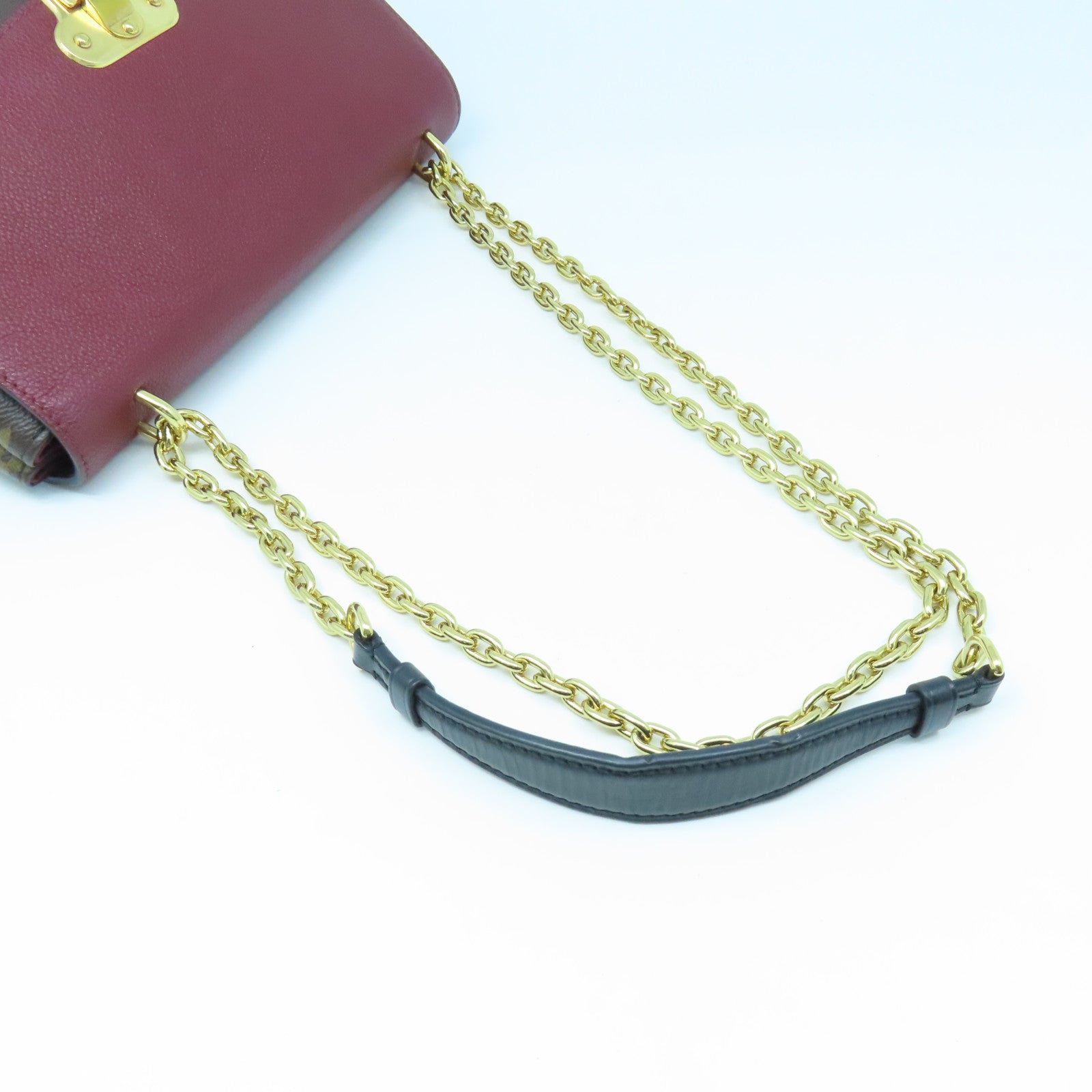LOUIS VUITTON Monogram Saint Placide Gold Buckle Chain Shoulder Bag Brown/Red