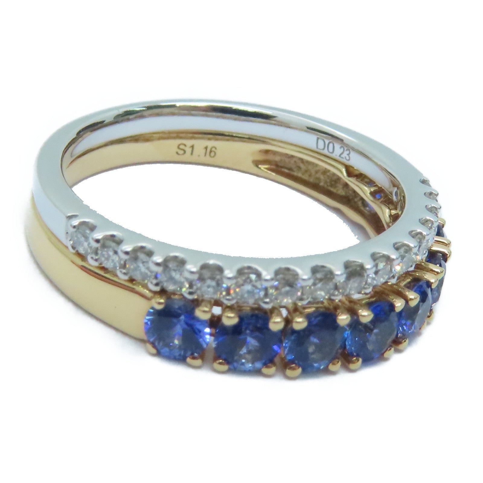 JEWELRY 【激減優惠】18K白金/玫瑰金0.16ct藍寶石/0.23ct鑽石戒指US#6.5