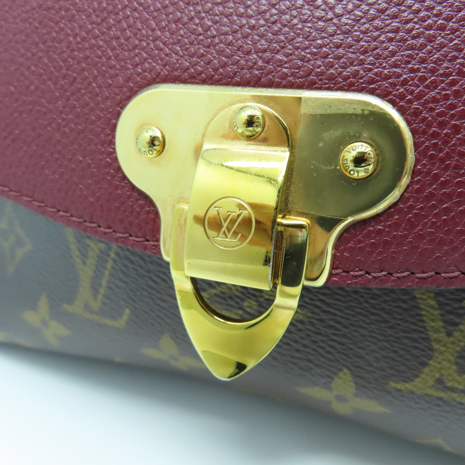 LOUIS VUITTON Monogram Saint Placide Gold Buckle Chain Shoulder Bag Brown/Red