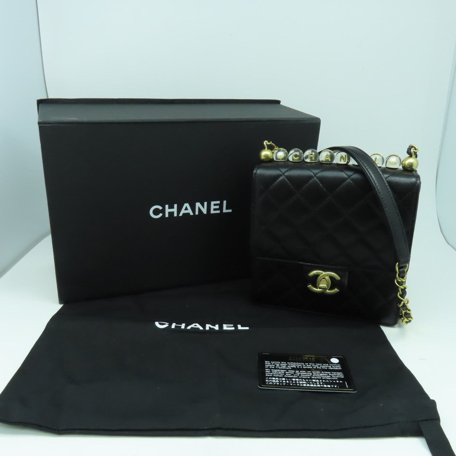 CHANEL 菱格牛皮皮革Chain Shoulder Bag金扣鏈帶肩背袋黑色