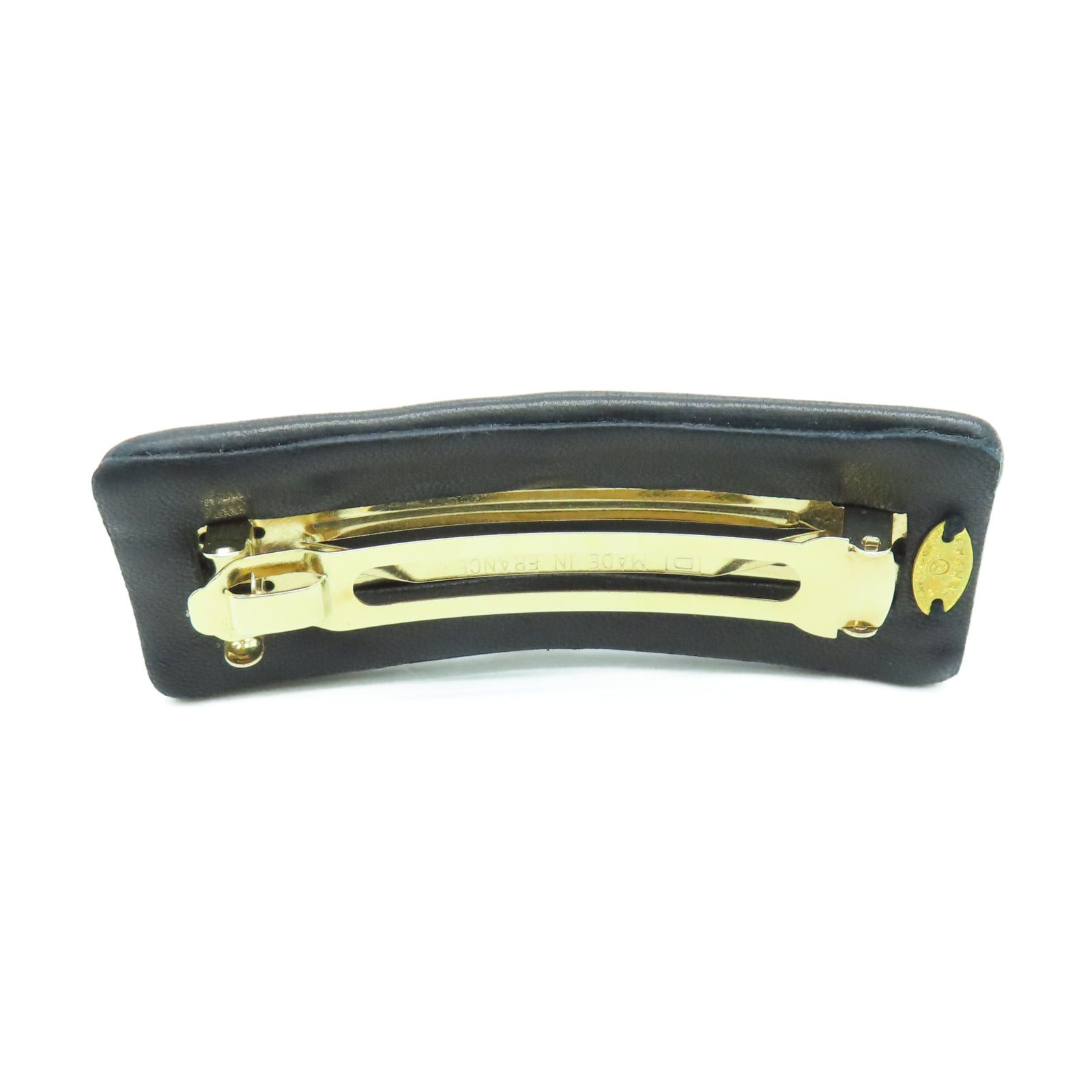 CHANEL 羊皮皮革Hair Clip金扣发夹黑色